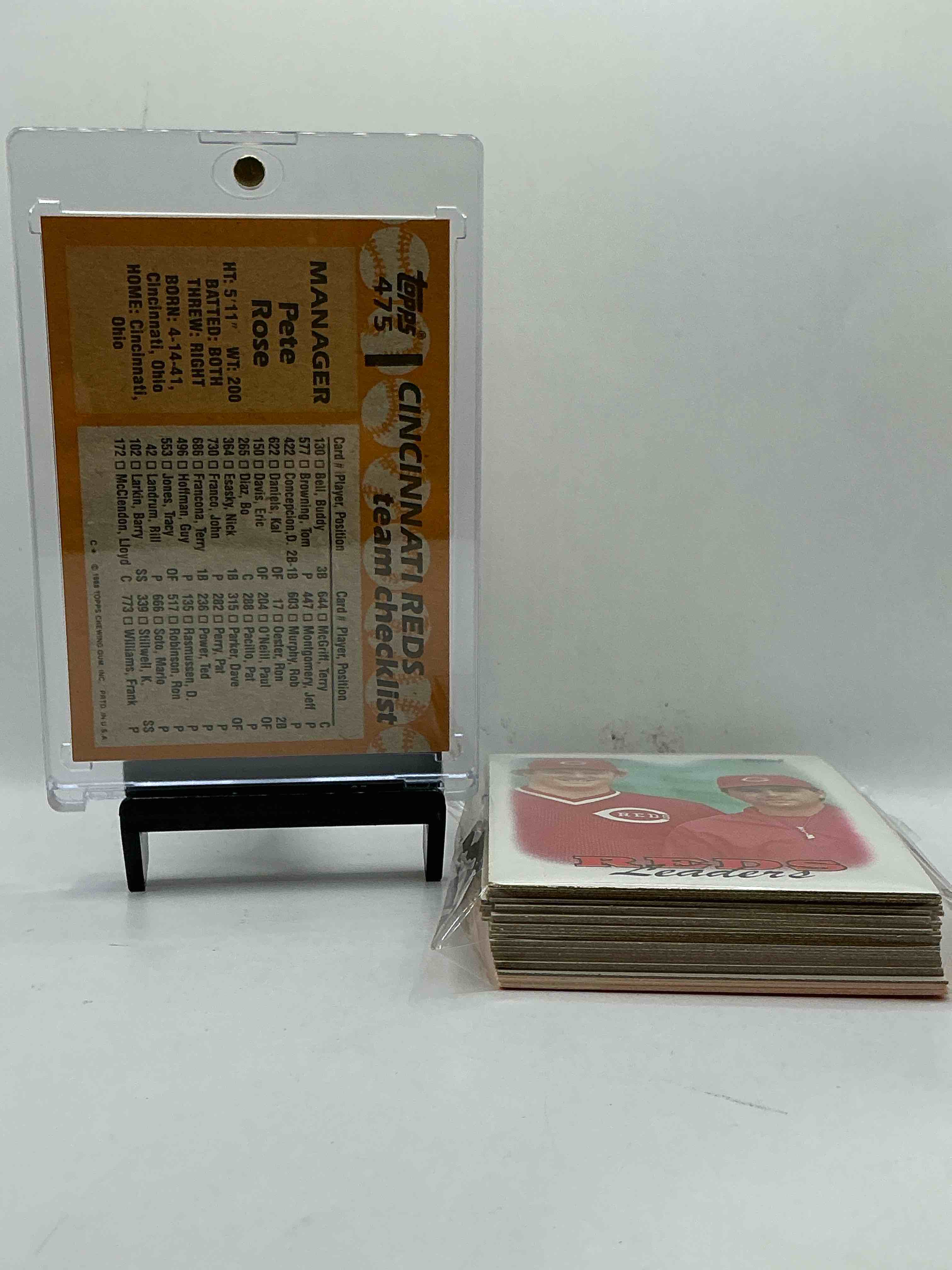 Condition photo showing New/Like New for 1988 Topps Baseball REDS Complete Set! 34 Card Reds Set, Including Multiple Pete Rose Cards! Legends Like Pete Rose, Eric Davis & So Many More!