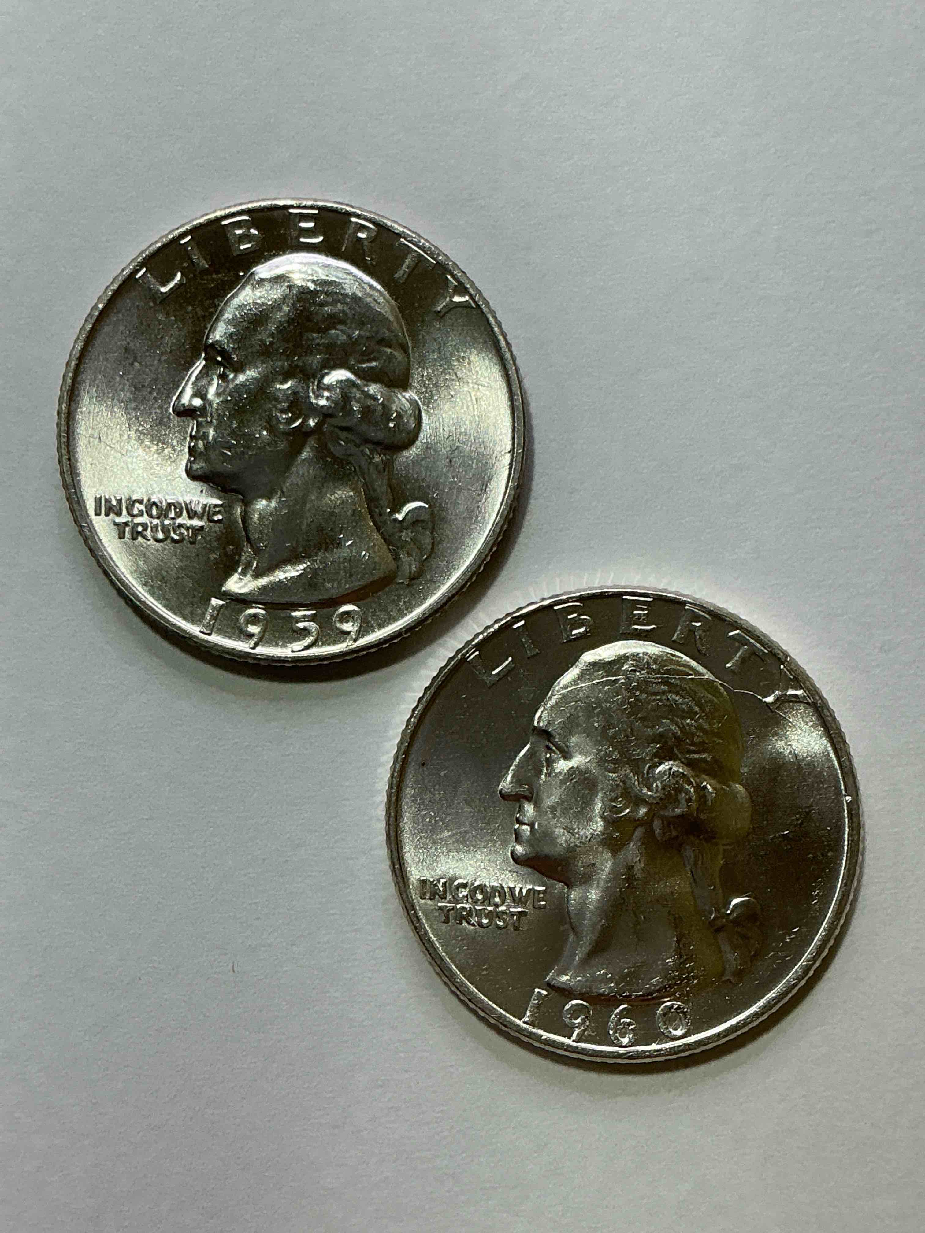George Washington Brilliant Uncirculated Silver! Pre 1965 U.S. Quarter Dollar Coins Were Actually Silver, Here Are two Great Examples Of Awesome, Pristine George Washington Silver Quarters, Stunning & Uncirculated! Rare Mints! Great For Investing In Precious Metals! These Coins Were Minted At 90% Silver and 10% Copper, Giving Them A Net Weight Of .18084 Ounces Of Pure Silver Per Coin! Very Hard To Find Uncirculated, Stunning! Invest In Fine U.S. Silver!