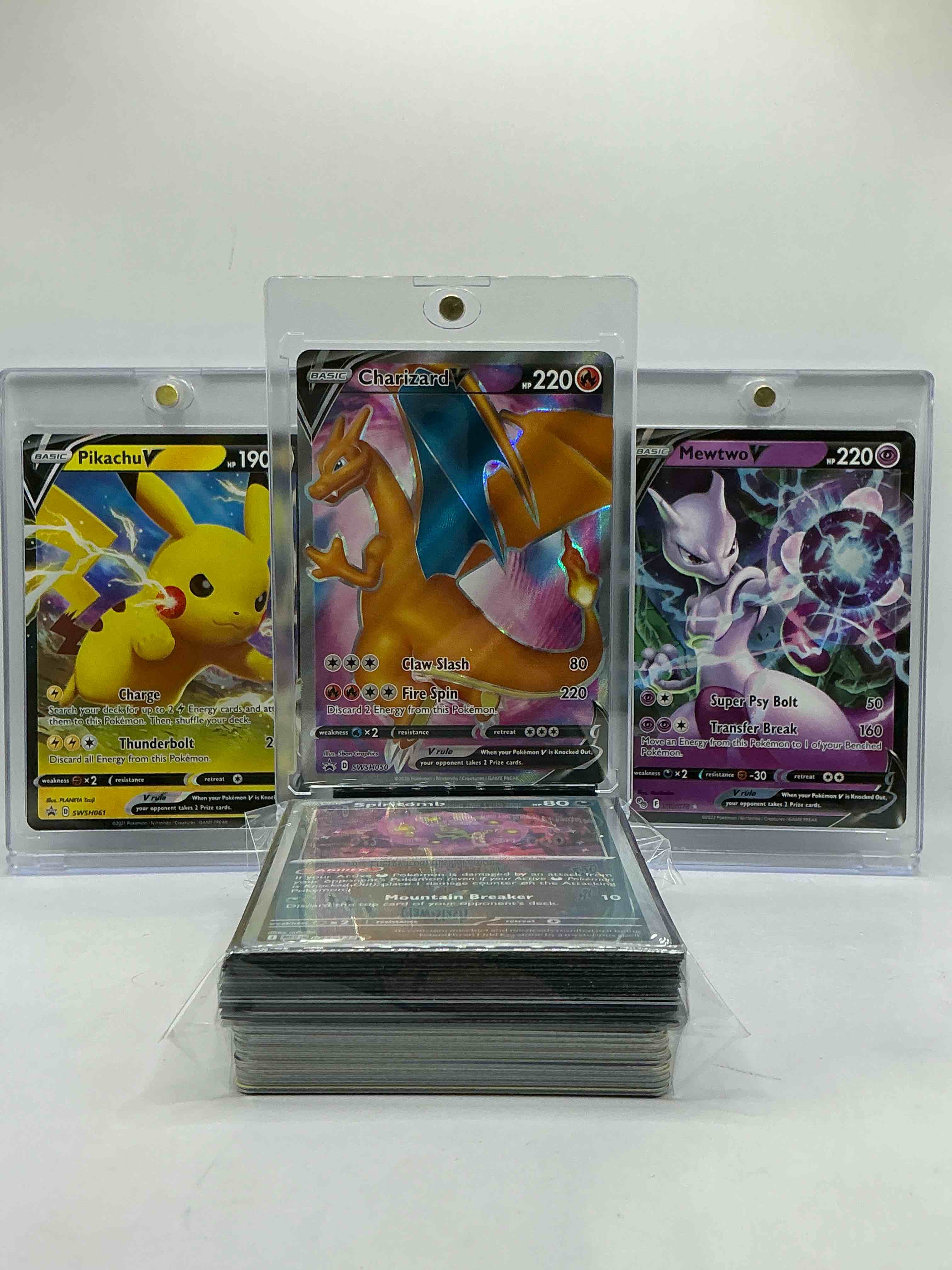 Charizard V, Pikachu V & Mewtwo V! Insane Trio! Pokémon Party! The Perfect Gift! This 50 Card Lot Includes Commons, Legends, Heroes, Holos & More! WOW!