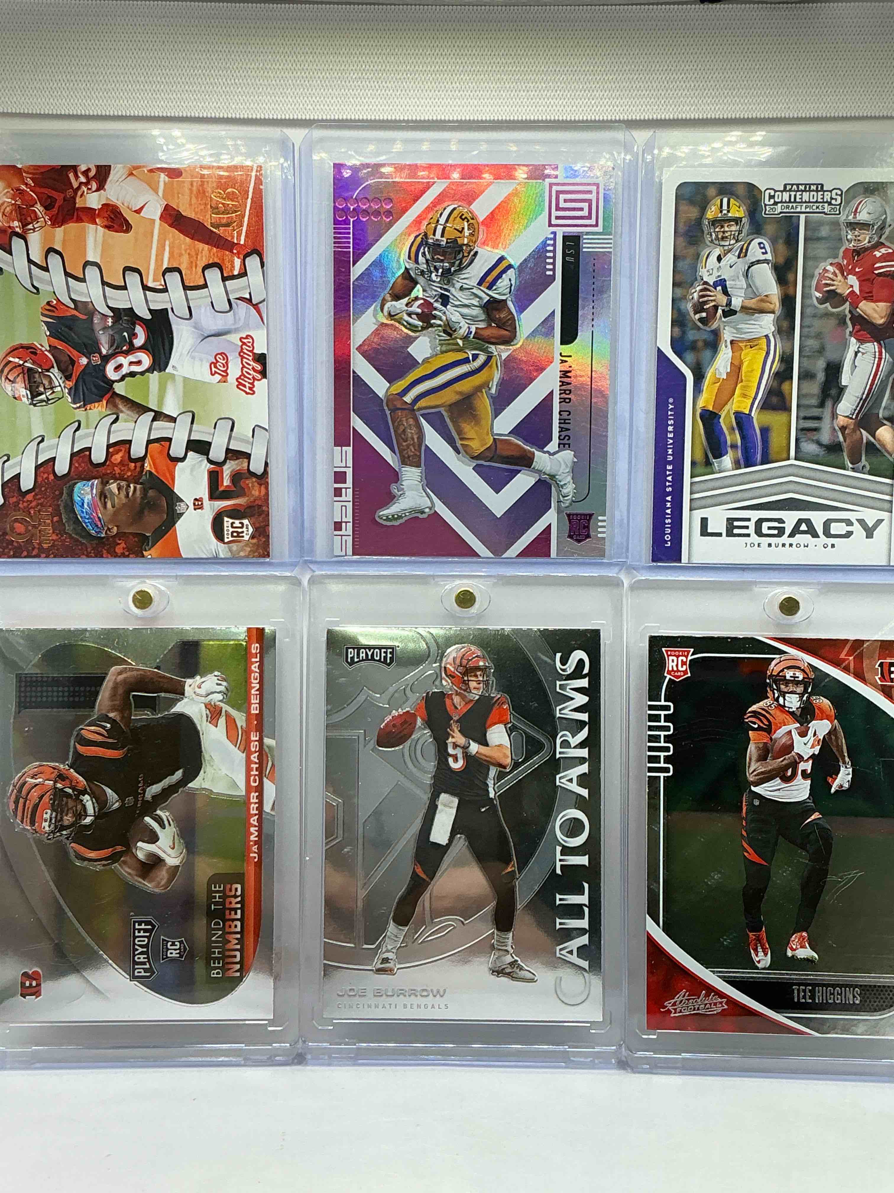 Bengals Bonanza! Joe Burrow Playoff Rookie Call To Arms, Tee Higgins Absolute Rookie, Ja’marr Chase Playoff Rookie, Tee Higgins Omega Rookie, Ja’marr Chase Chronicles Rookie, Joe Burrow Contenders Rookie! Insane Six CARD LOT! BENGALS!