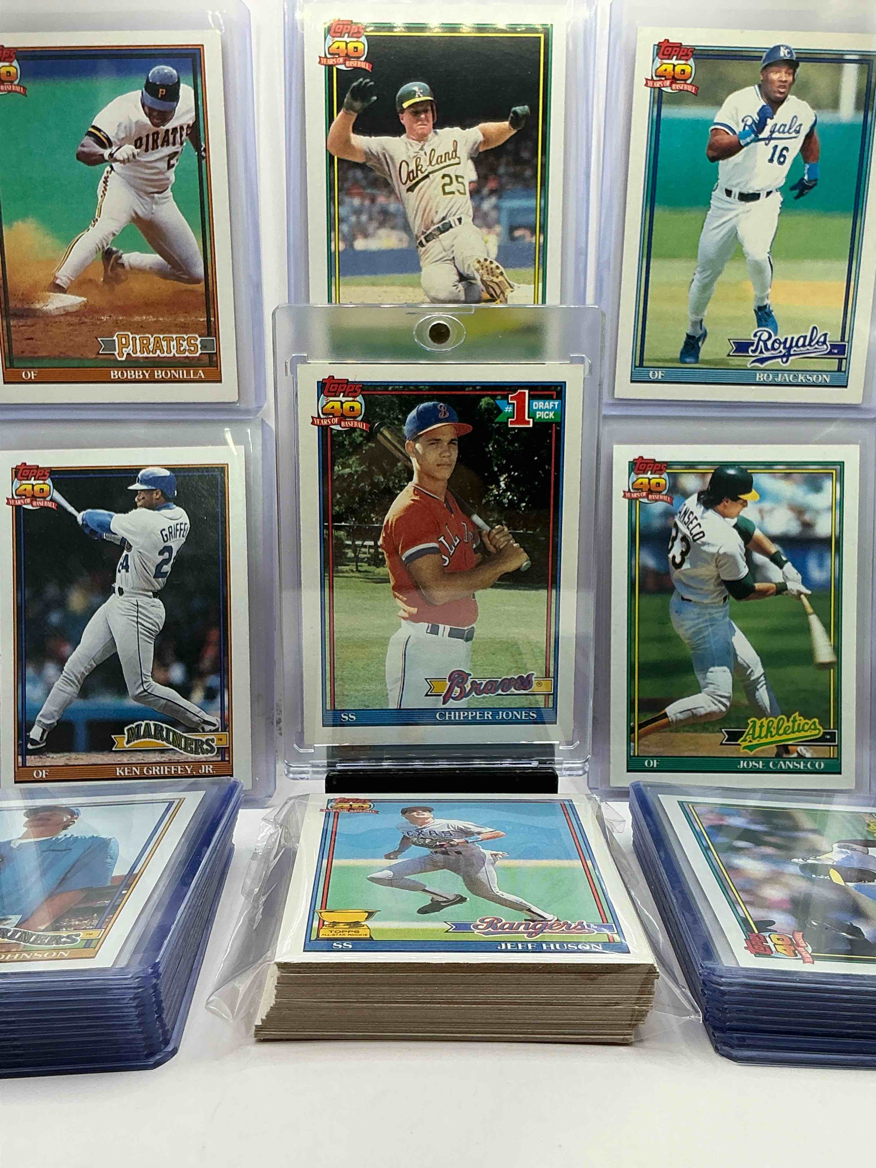 Chipper Jones Rookie! Bobby Bonilla, Bo Jackson, Ken Griffey Jr, Mark McGwire, Don Mattingly, Randy Johnson, Greg Maddux & More! 1991 Topps 40 Years Of Baseball! 50 Card 1991 Baseball Lot! Legends & Rookies! Crazy Baseball Lot!