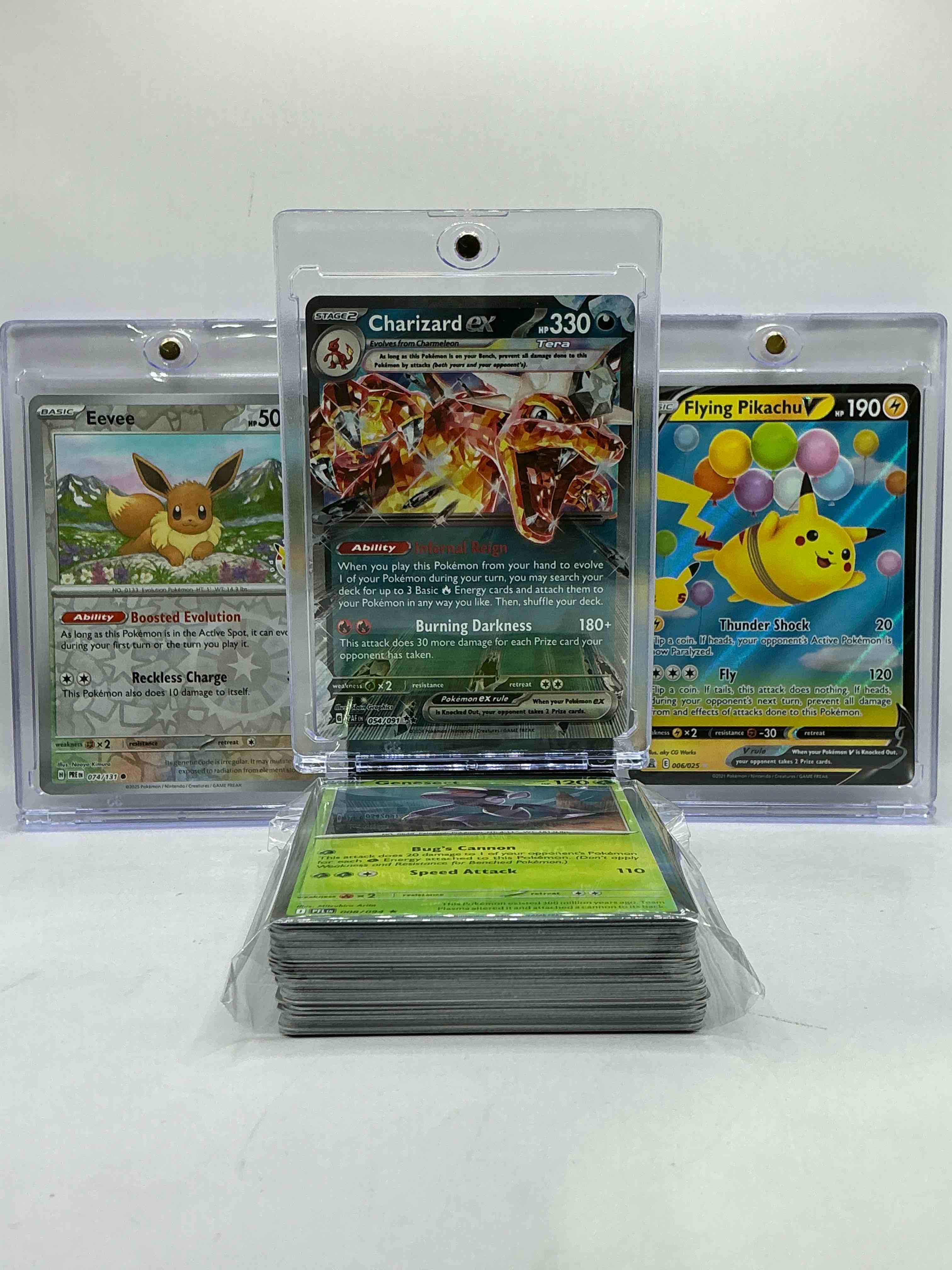 Charizard EX, Flying Pikachu V, Eevee Holo & More! Pokémon Party! Rare Cards! Insane 50 Card Lot.. Includes Commons, Legends, Heroes, Holos & More!