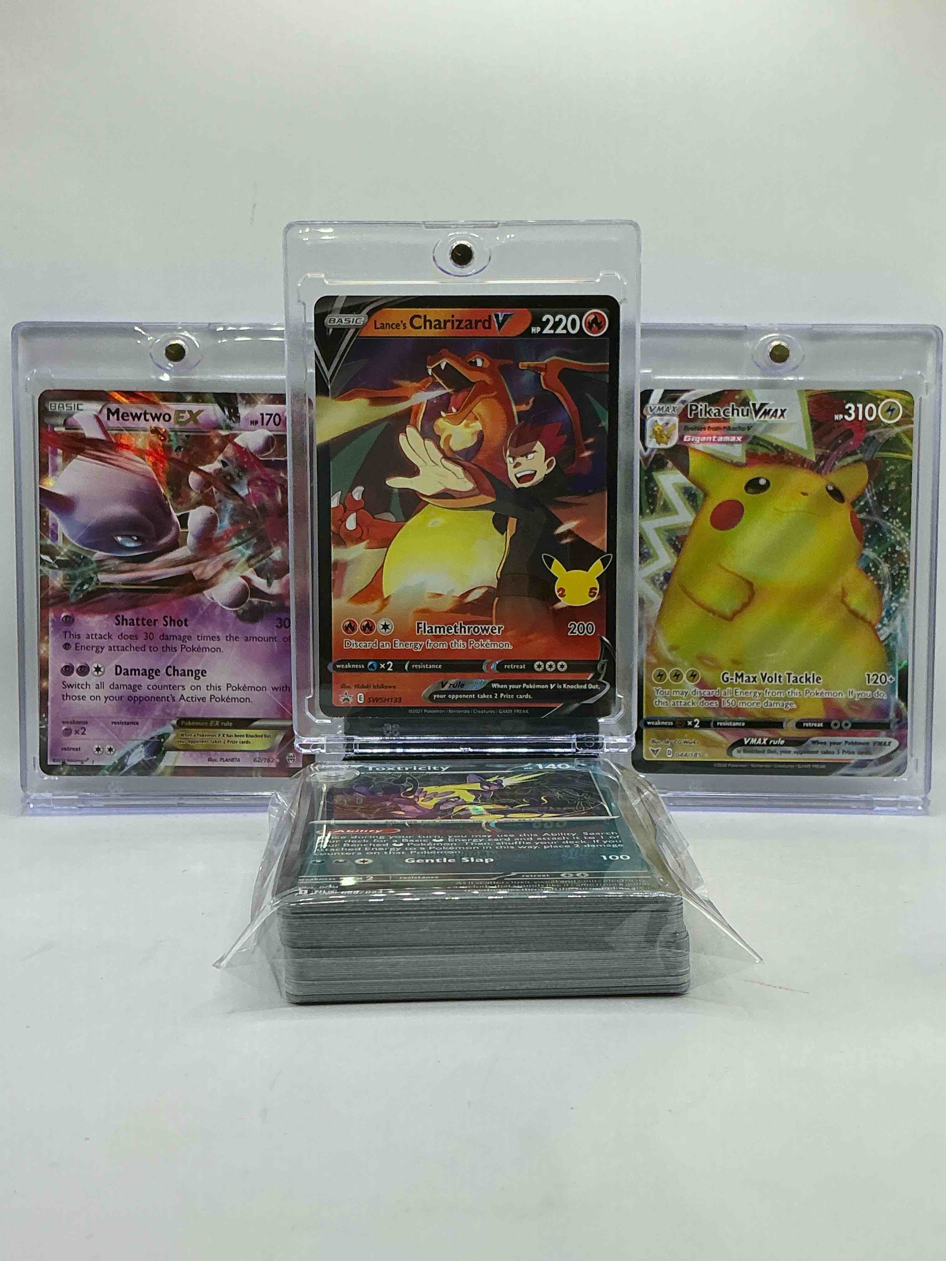 Charizard V, Mewtwo EX & Pikachu VMAX! Insane Legendary Trio… Pokémon Palooza! Three Of The Most Collected Pokemon Of All Time! Insane! This 50 Card Lot Includes, Commons, Legends, Heroes, Holos & More!