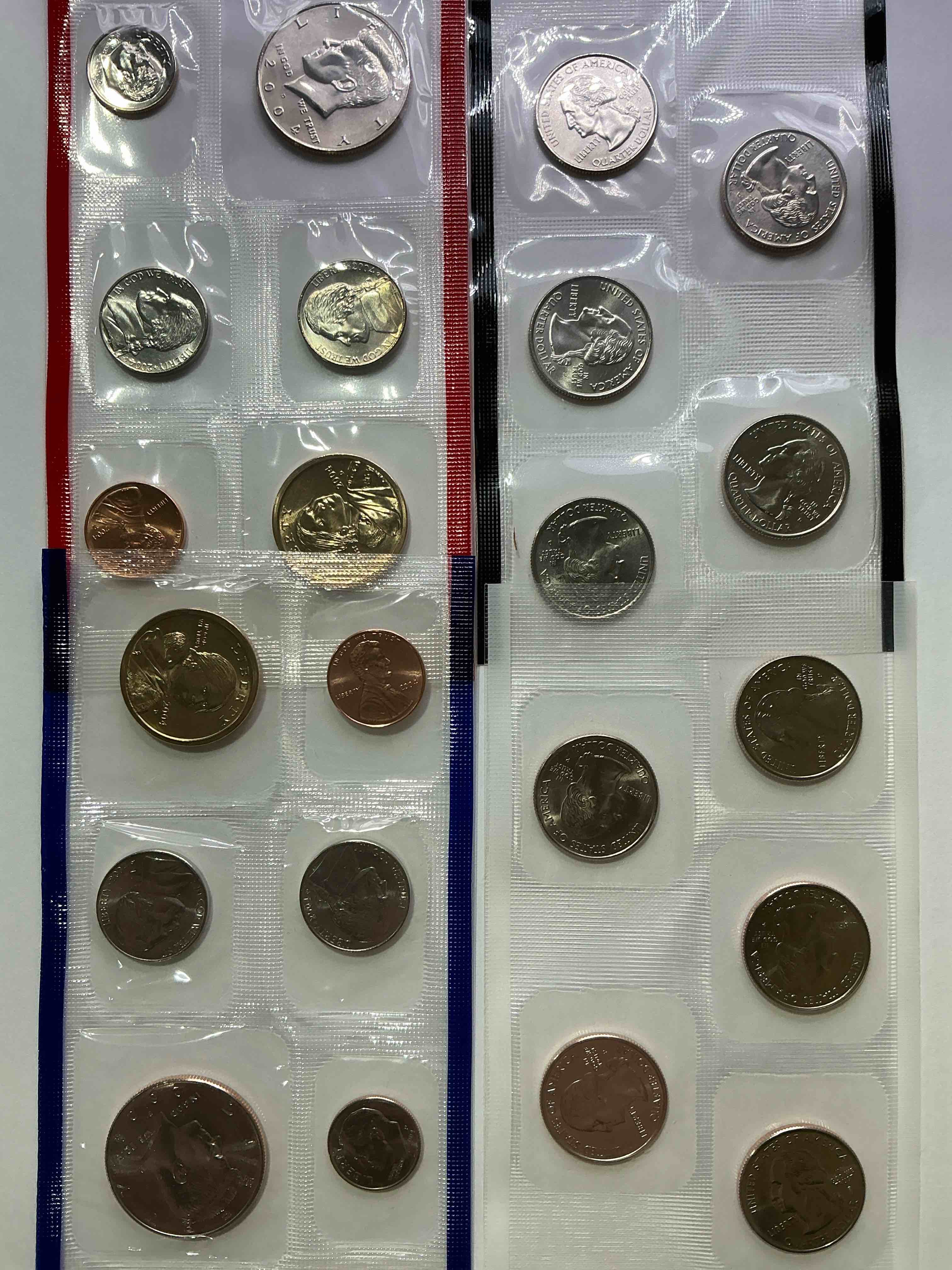 Condition photo showing New/Like New for 2004 Uncirculated Mint Coins! 22 Coin Mint Coins With State Quarters! Half Dollars, One Dollar Coins, Quarters, Nickels, Dimes & Pennies! 22 Coin Uncirculated Mint Coins! 