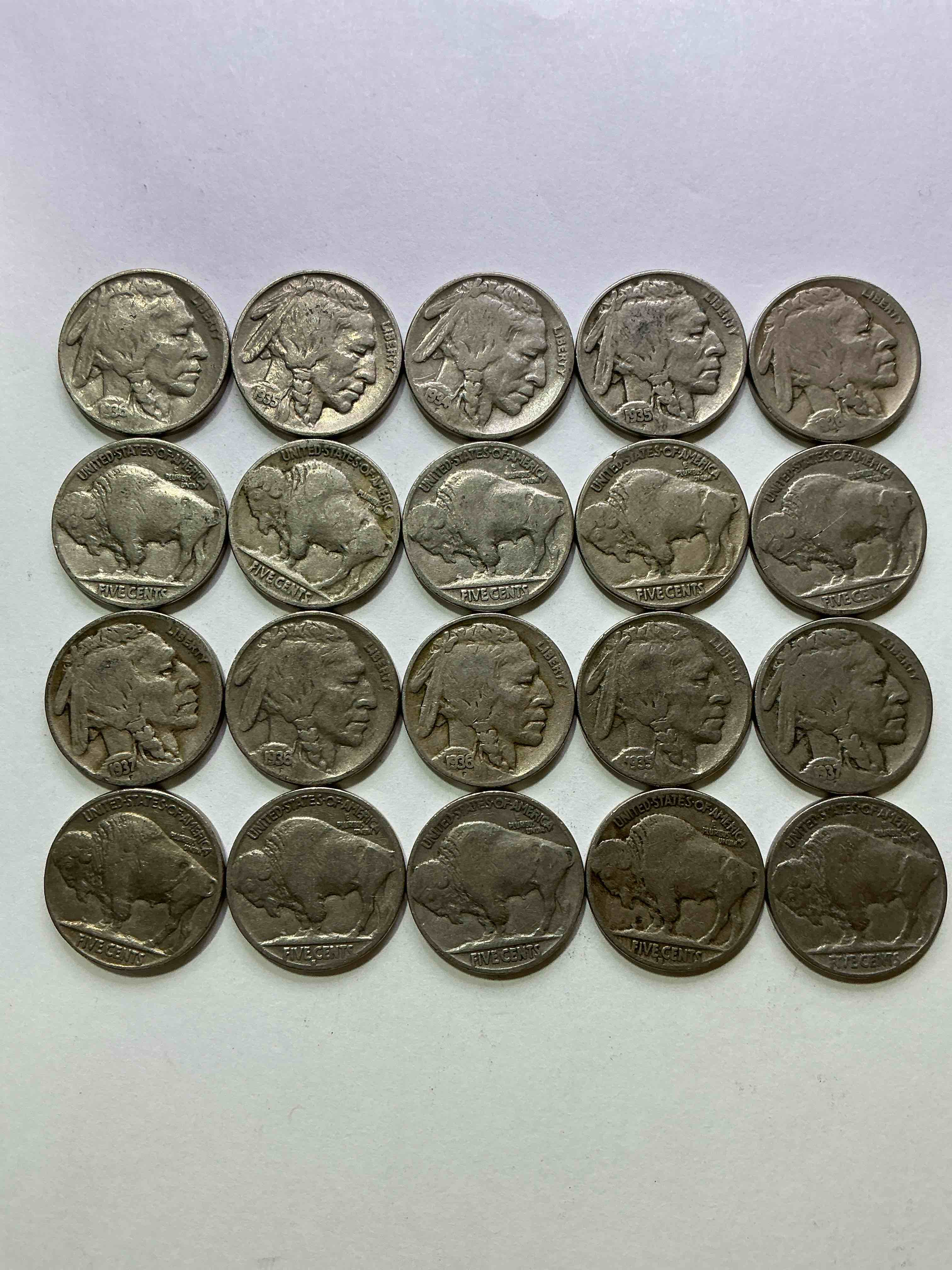 Historic Buffalo Nickels! Indian Head Buffalo Nickels Were Minted From 1913 To 1938 & Have Become A Favorite For Coin Collectors Around The World! Own Pieces Of American History With These Cool Indian Head Buffalo Nickels In Circulated Condition, Most With Visible Dates Which Is Very Rare For Buffalo Nickels!