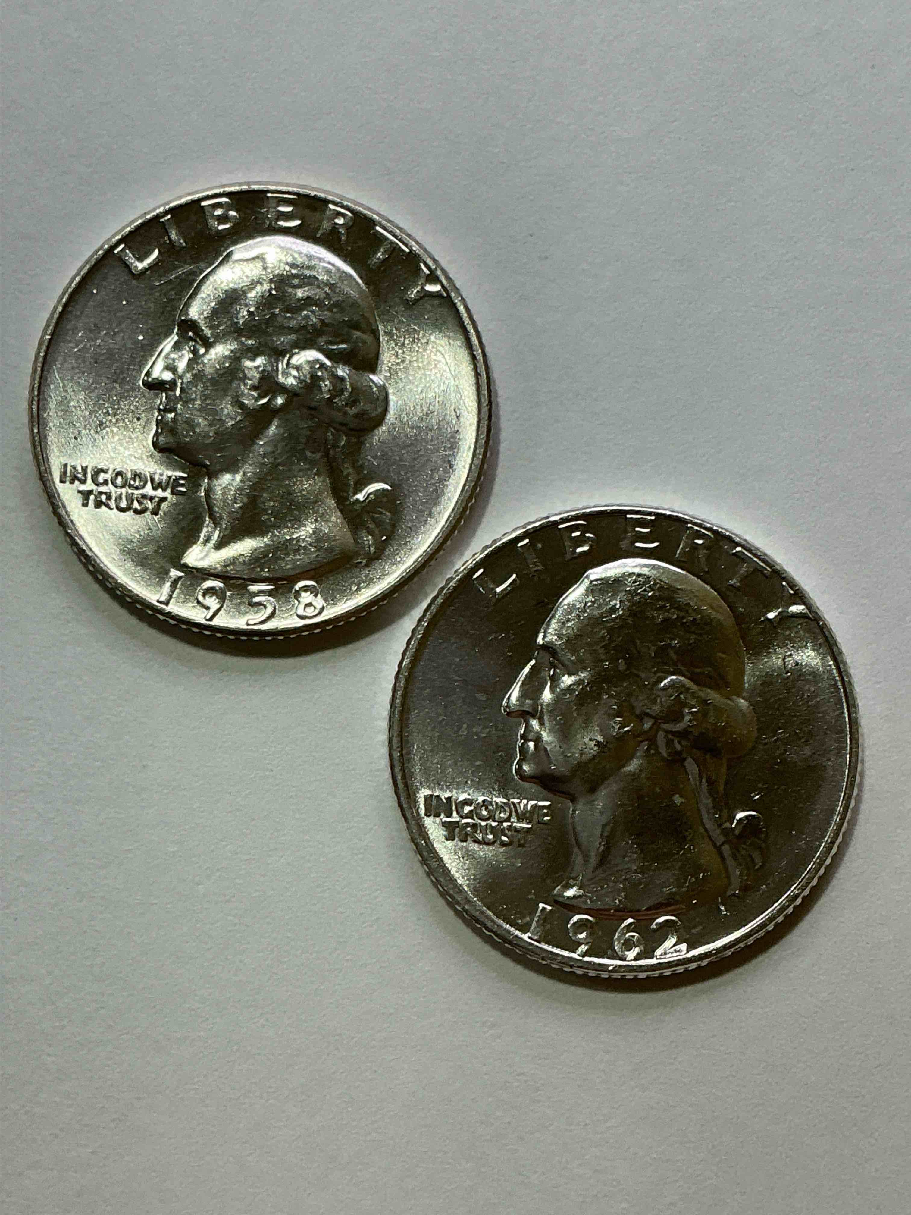 George Washington Brilliant Uncirculated Silver! Pre 1965 U.S. Quarter Dollar Coins Were Actually Silver, Here Are two Great Examples Of Awesome, Pristine George Washington Silver Quarters, Stunning & Uncirculated! Rare Mints! Great For Investing In Precious Metals! These Coins Were Minted At 90% Silver and 10% Copper, Giving Them A Net Weight Of .18084 Ounces Of Pure Silver Per Coin! Very Hard To Find Uncirculated, Stunning! Invest In Fine U.S. Silver!