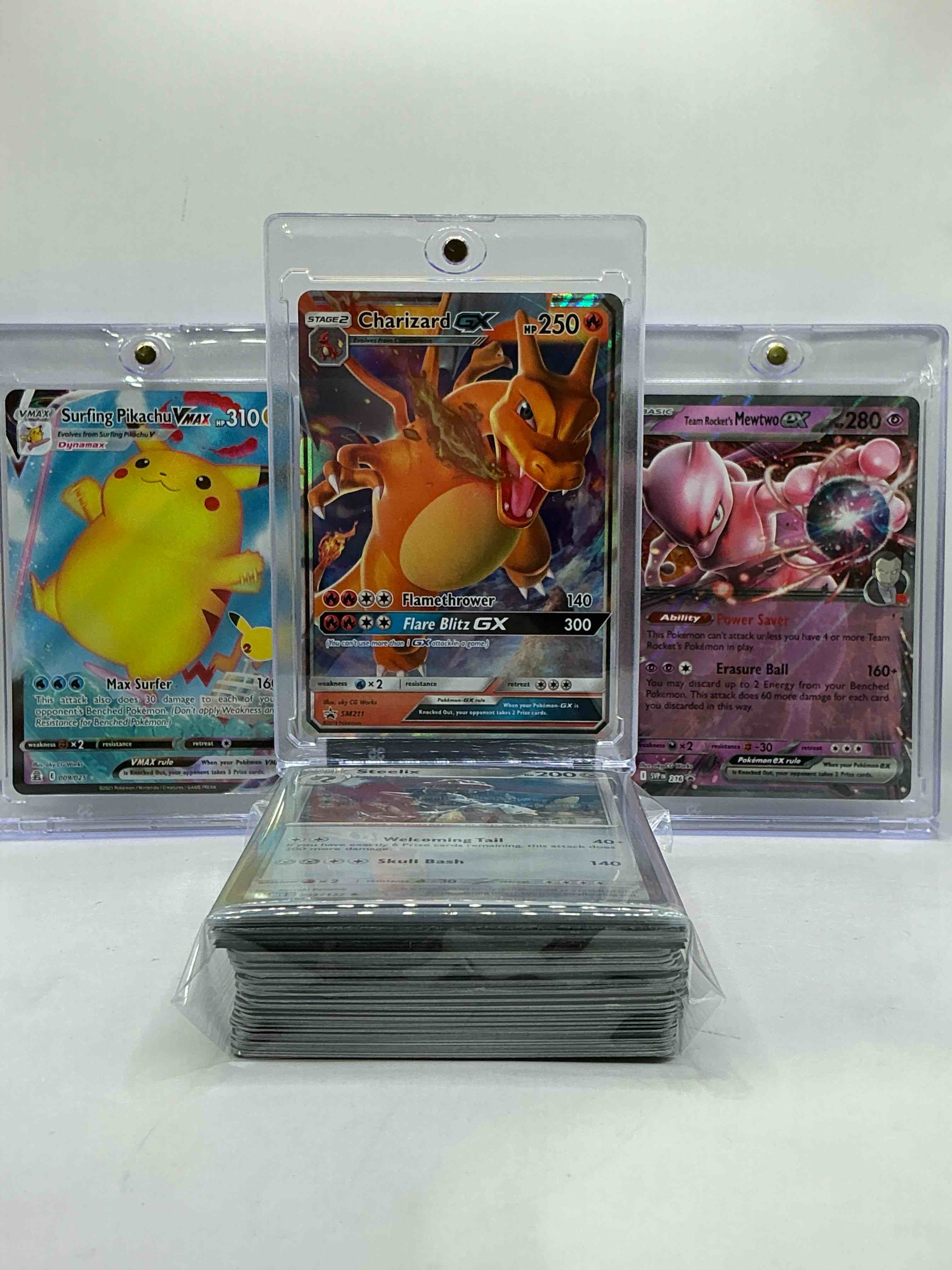 Charizard GX Flamethrower! Pikachu Surfing VMAX! Mewtwo EX Power Saver! Insane Trio! Three Of The Most Collected Pokemon Out There!