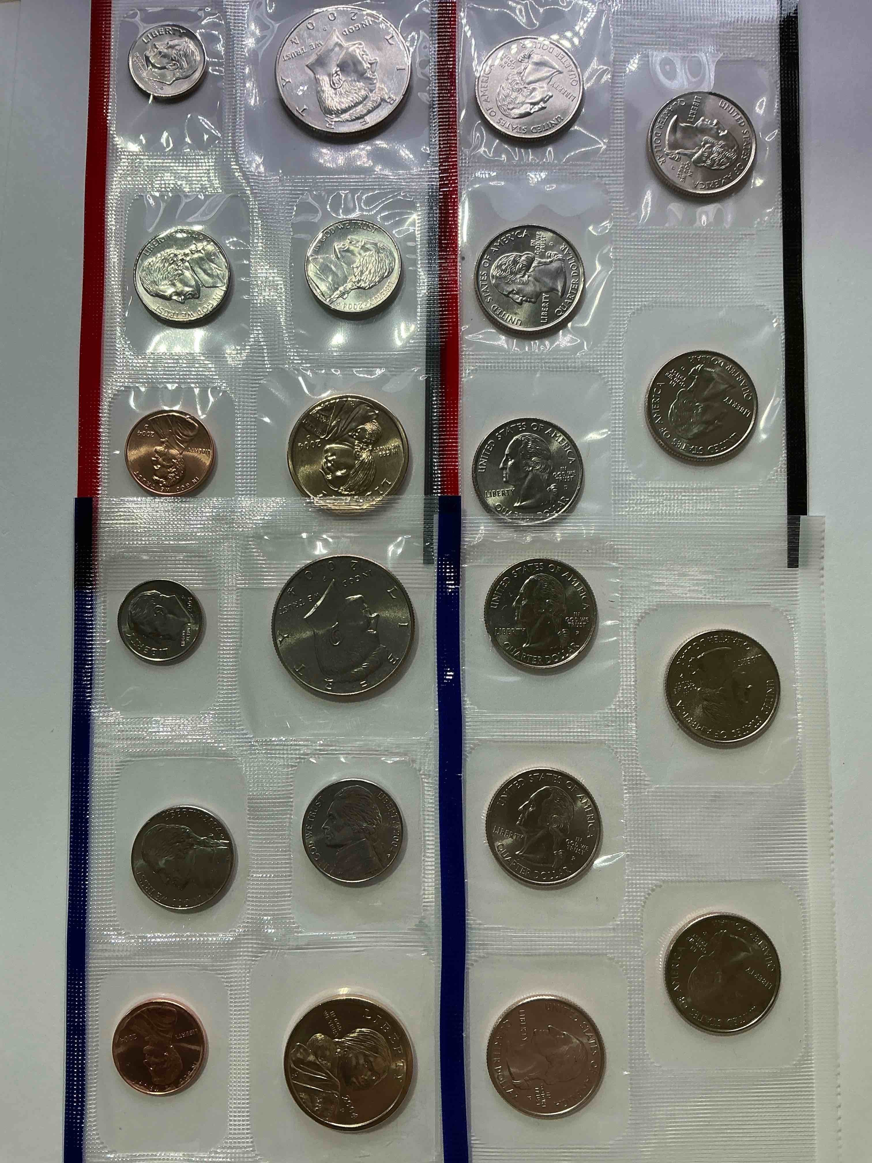 2004 Uncirculated Mint Coins! 22 Coin Mint Coins With State Quarters! Half Dollars, One Dollar Coins, Quarters, Nickels, Dimes & Pennies! 22 Coin Uncirculated Mint Coins!