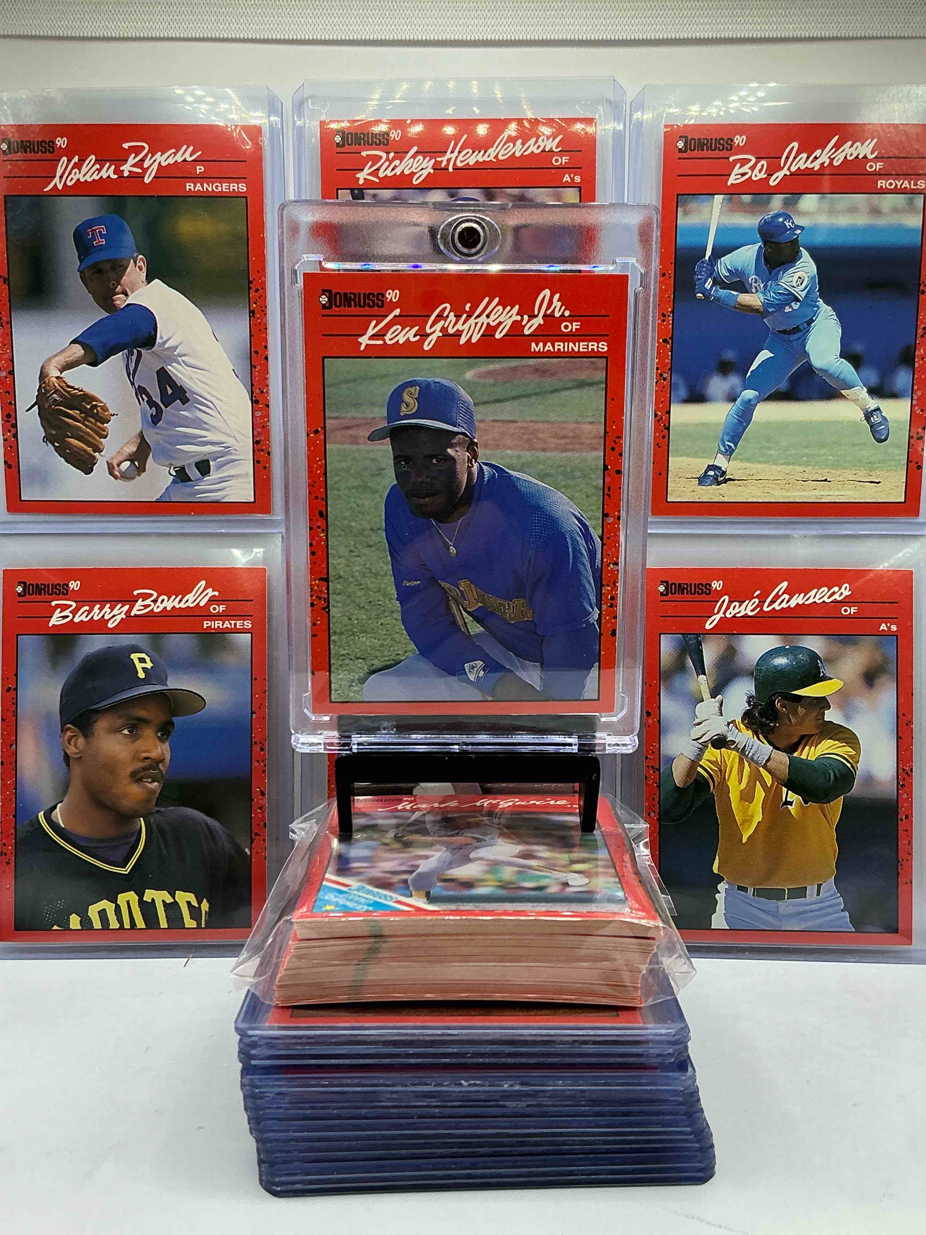 1990 Donruss Baseball 50 Card Craziness! KEN GRIFFEY JR, Bo Jackson, Randy Johnson, Barry Bonds, John Smoltz, Kirby Puckett, Tom Glavine, Rickey Henderson, Don Mattingly, Cal Ripken, Wade Boggs, Doc Gooden, Greg Maddux, Fernando Valenzuela, Nolan Ryan, Roger Clemens, George Brett, Tony Gwynn & More! The BEST Players From The Time! Super Rare Set With All Of These Stars! 50 Card Craziness! Legends, Heroes & Commons!