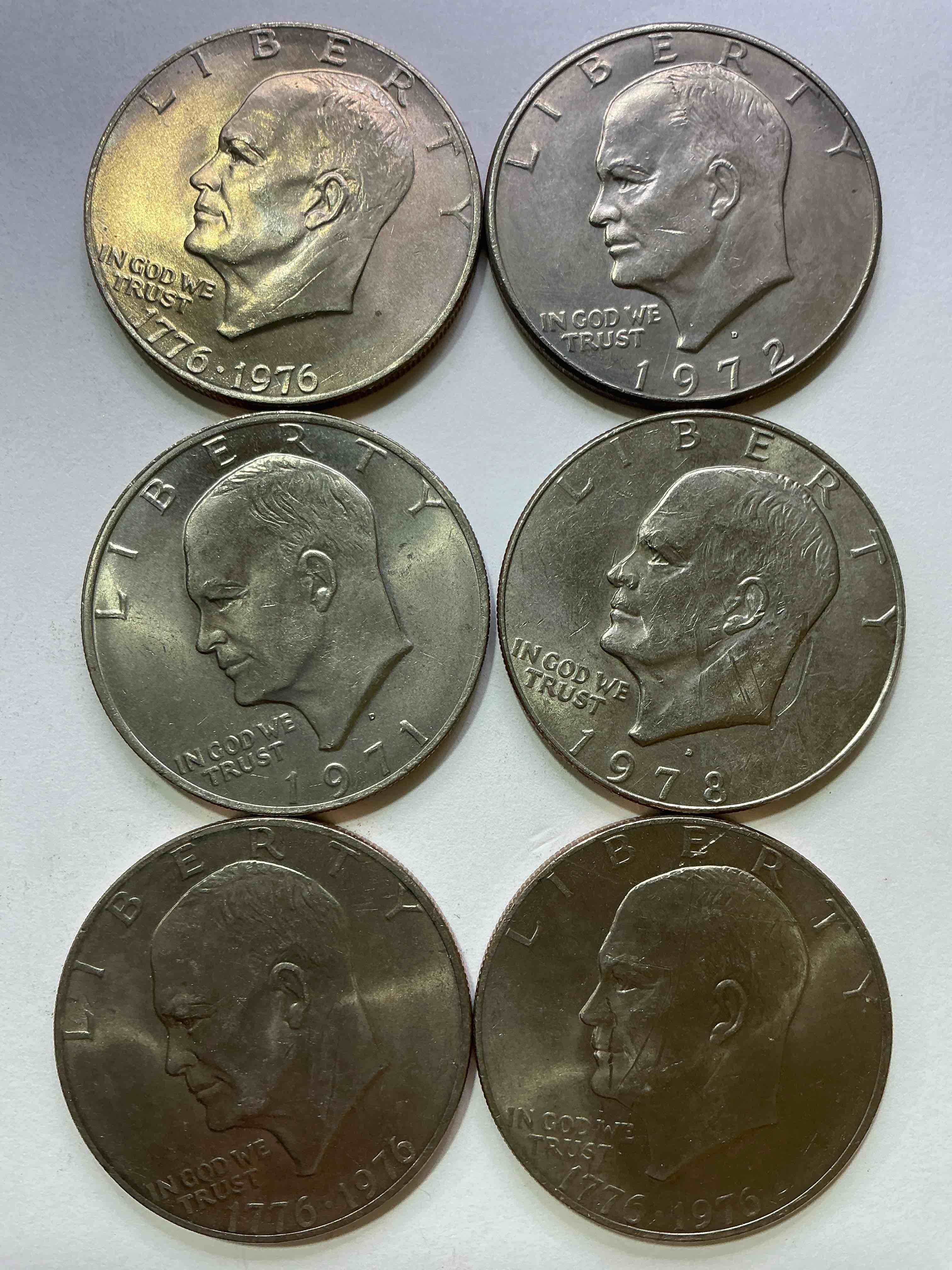 Gorgeous Eisenhower Dollar Coins! These Striking, Large U.S. Coins Were Minted From 1971-1978. Here Are Gorgeous Examples Of “Ike" Dollars From 1976! These Coins Have Become Immensely Popular With Collectors & Some Have Great Toning!
