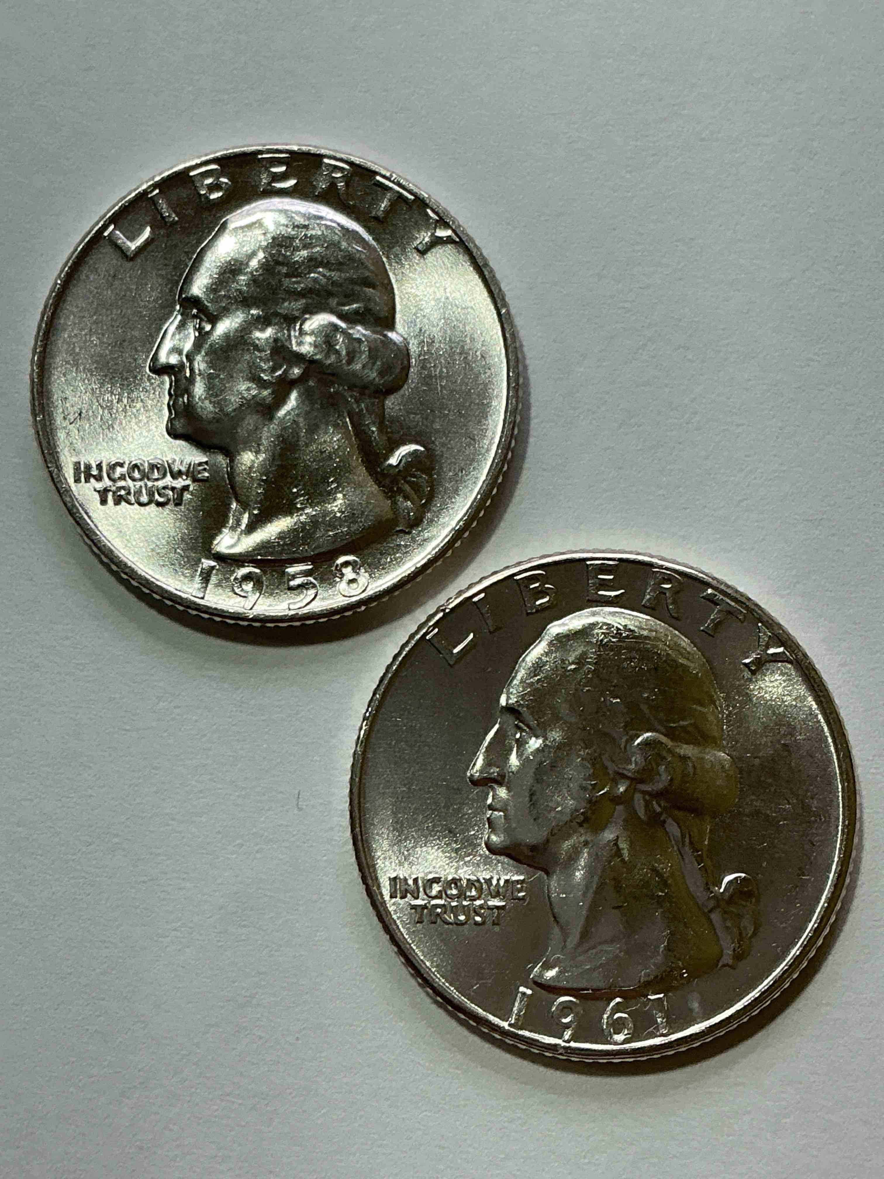 George Washington Brilliant Uncirculated Silver! Pre 1965 U.S. Quarter Dollar Coins Were Actually Silver, Here Are two Great Examples Of Awesome, Pristine George Washington Silver Quarters, Stunning & Uncirculated! Rare Mints! Great For Investing In Precious Metals! These Coins Were Minted At 90% Silver and 10% Copper, Giving Them A Net Weight Of .18084 Ounces Of Pure Silver Per Coin! Very Hard To Find Uncirculated, Stunning! Invest In Fine U.S. Silver!