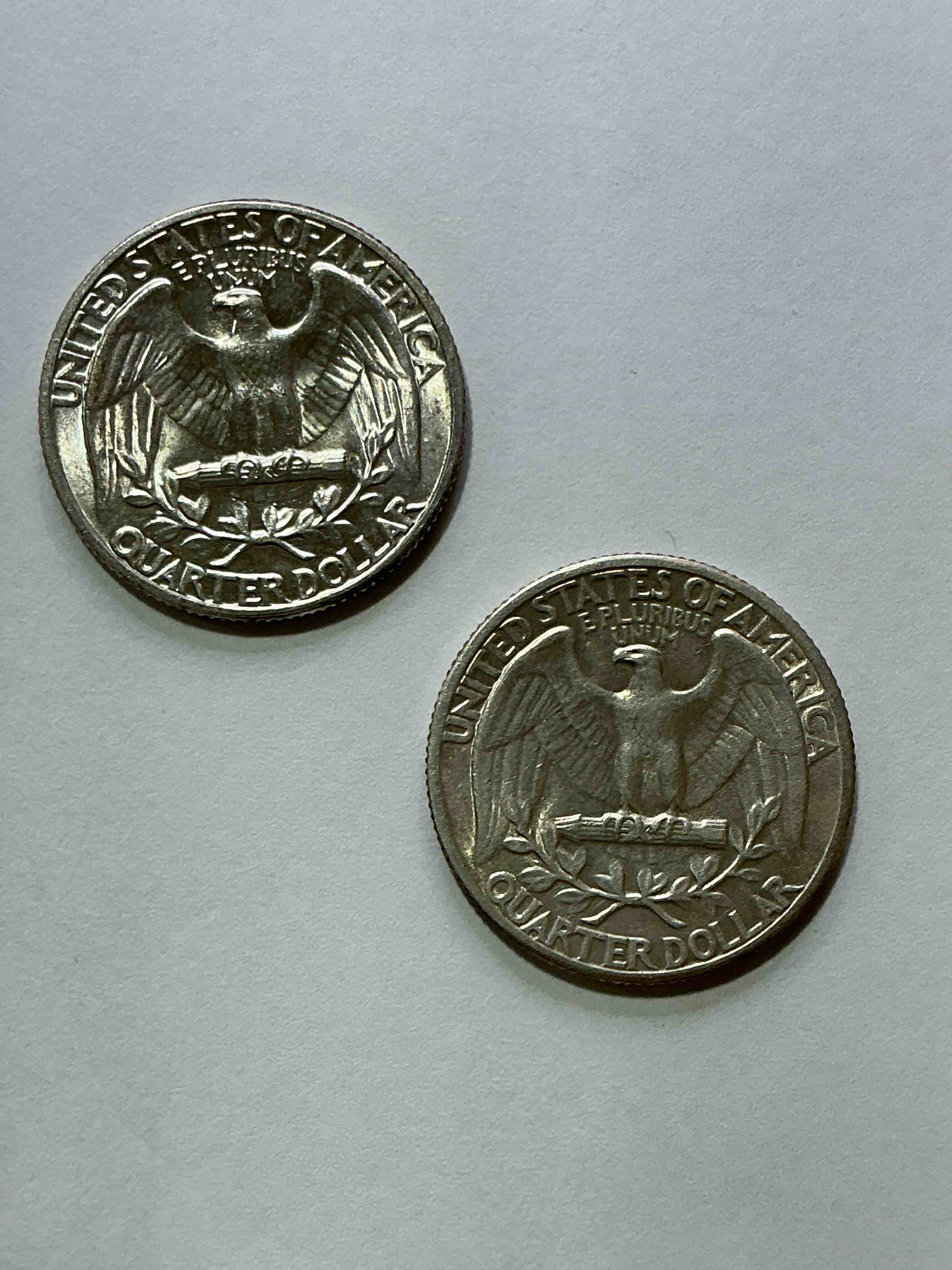 Condition photo showing Good Condition for George Washington World War II Era Brilliant Silver! Pre 1965 U.S. Quarter Dollar Coins Were Actually Silver, Here Are two Great Examples Of Awesome, Pristine George Washington Silver Quarters, Stunning & Uncirculated! Rare Mints! Great For Investing In Precious Metals! These Coins Were Minted At 90% Silver and 10% Copper, Giving Them A Net Weight Of .18084 Ounces Of Pure Silver Per Coin! Very Hard To Find Uncirculated, Stunning! Invest In Fine U.S. Silver!