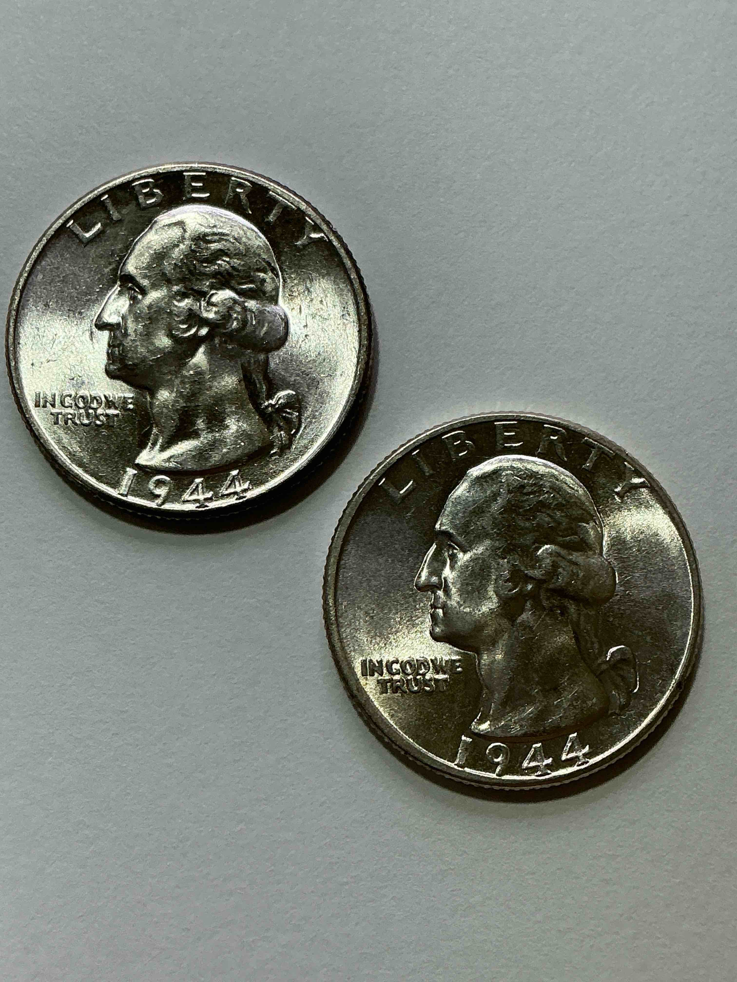 1944 D-Day World War II Silver! George Washington Brilliant Uncirculated Silver! Pre 1965 U.S. Quarter Dollar Coins Were Actually Silver, Here Are two Great Examples Of Awesome, Pristine George Washington Silver Quarters, Stunning & Uncirculated! Rare Mints! Great For Investing In Precious Metals! These Coins Were Minted At 90% Silver and 10% Copper, Giving Them A Net Weight Of .18084 Ounces Of Pure Silver Per Coin! Very Hard To Find Uncirculated, Stunning! Invest In Fine U.S. Silver!