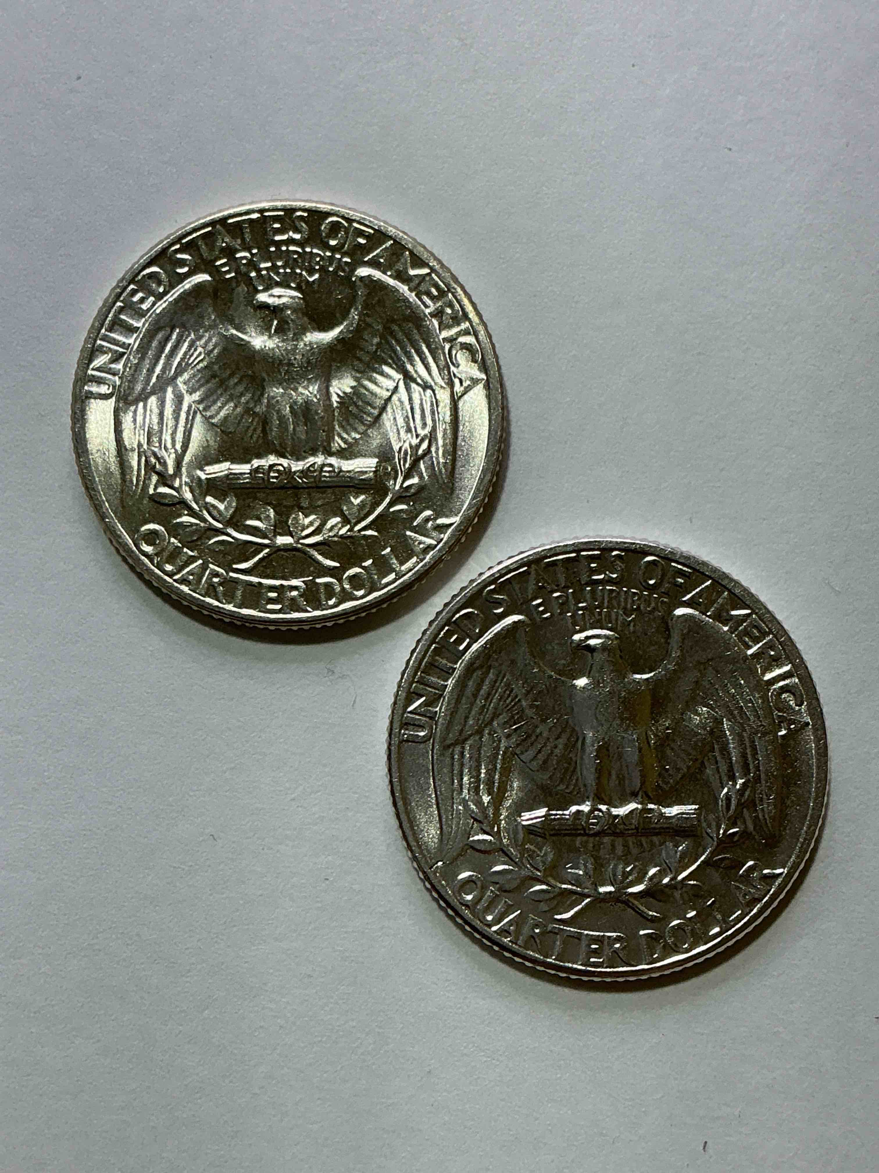 Condition photo showing New/Like New for George Washington Brilliant Uncirculated World War II Silver! Pre 1965 U.S. Quarter Dollar Coins Were Actually Silver, Here Are two Great Examples Of Awesome, Pristine George Washington Silver Quarters, Stunning & Uncirculated! Rare Mints! Great For Investing In Precious Metals! These Coins Were Minted At 90% Silver and 10% Copper, Giving Them A Net Weight Of .18084 Ounces Of Pure Silver Per Coin! Very Hard To Find Uncirculated, Stunning! Invest In Fine U.S. Silver!