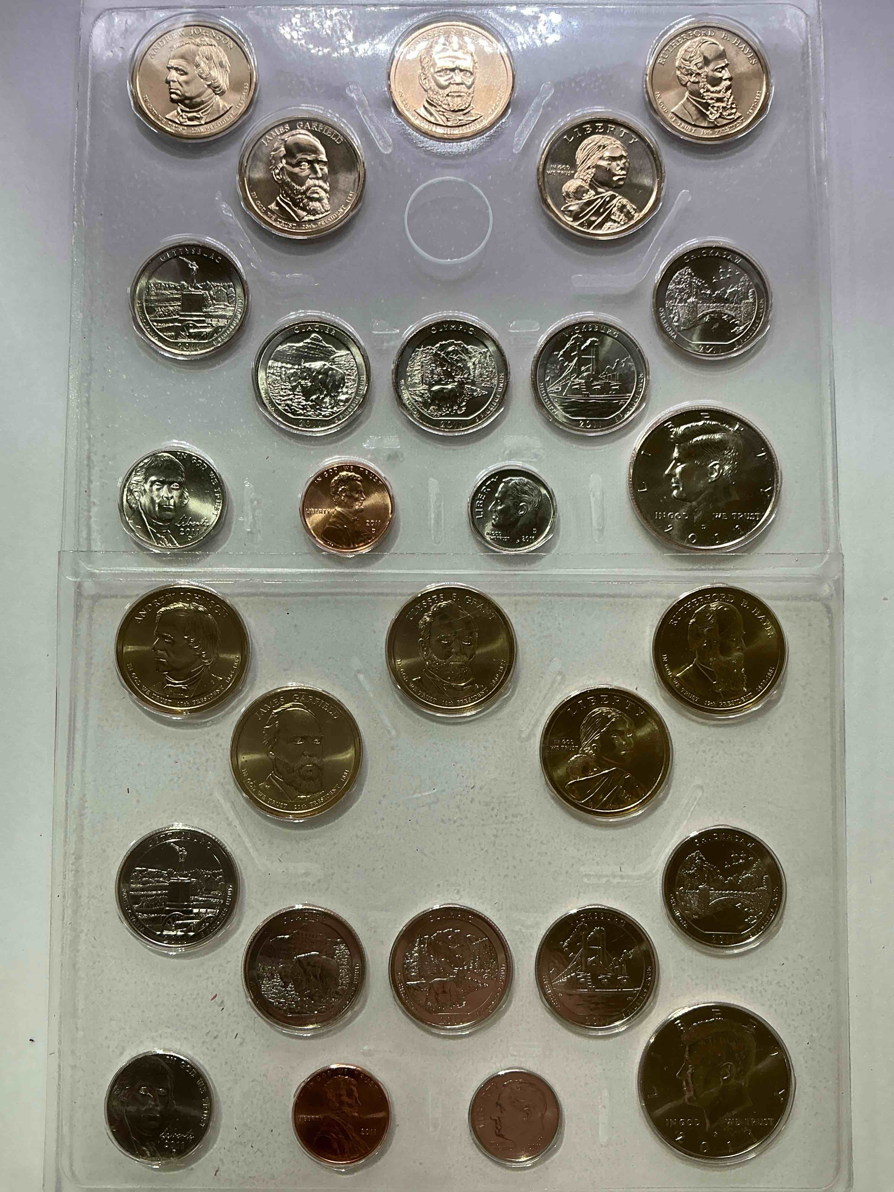 2011 Uncirculated Mint Coins! 28 Coin Lot, With MULTIPLE Dollar Coins, Half Dollars, Quarters, Dimes, Nickels & Pennies! WOW!