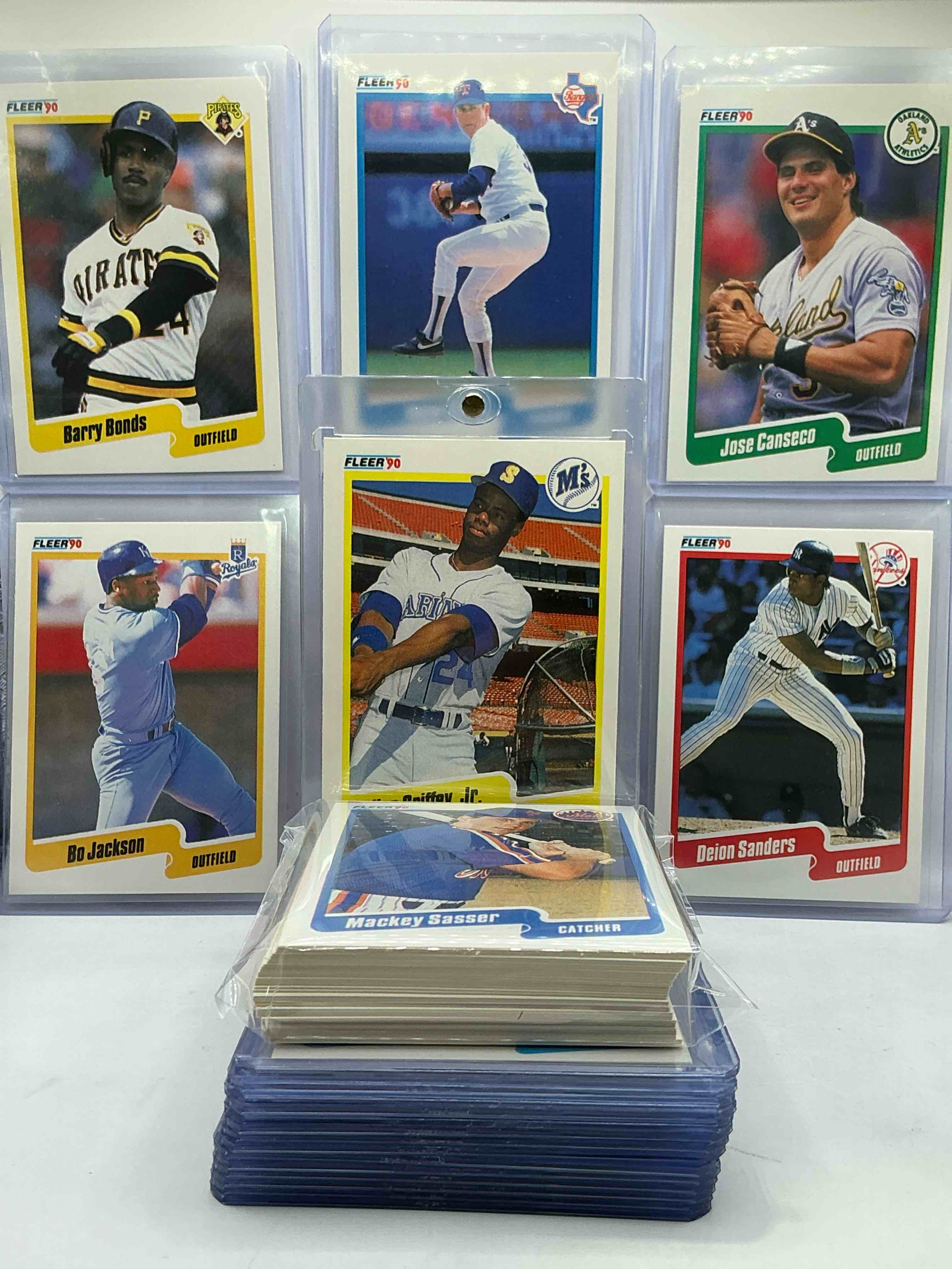1990 Fleer Baseball 50 Card Craziness! KEN GRIFFEY JR, Bo Jackson, Randy Johnson, Barry Bonds, John Smoltz, Kirby Puckett, Tom Glavine, Rickey Henderson, Don Mattingly, Cal Ripken, Wade Boggs, Doc Gooden, Greg Maddux, Fernando Valenzuela, Nolan Ryan, Roger Clemens, George Brett, Tony Gwynn & More! The BEST Players From The Time! Super Rare Set With All Of These Stars! 50 Card Craziness! Legends, Heroes & Commons!