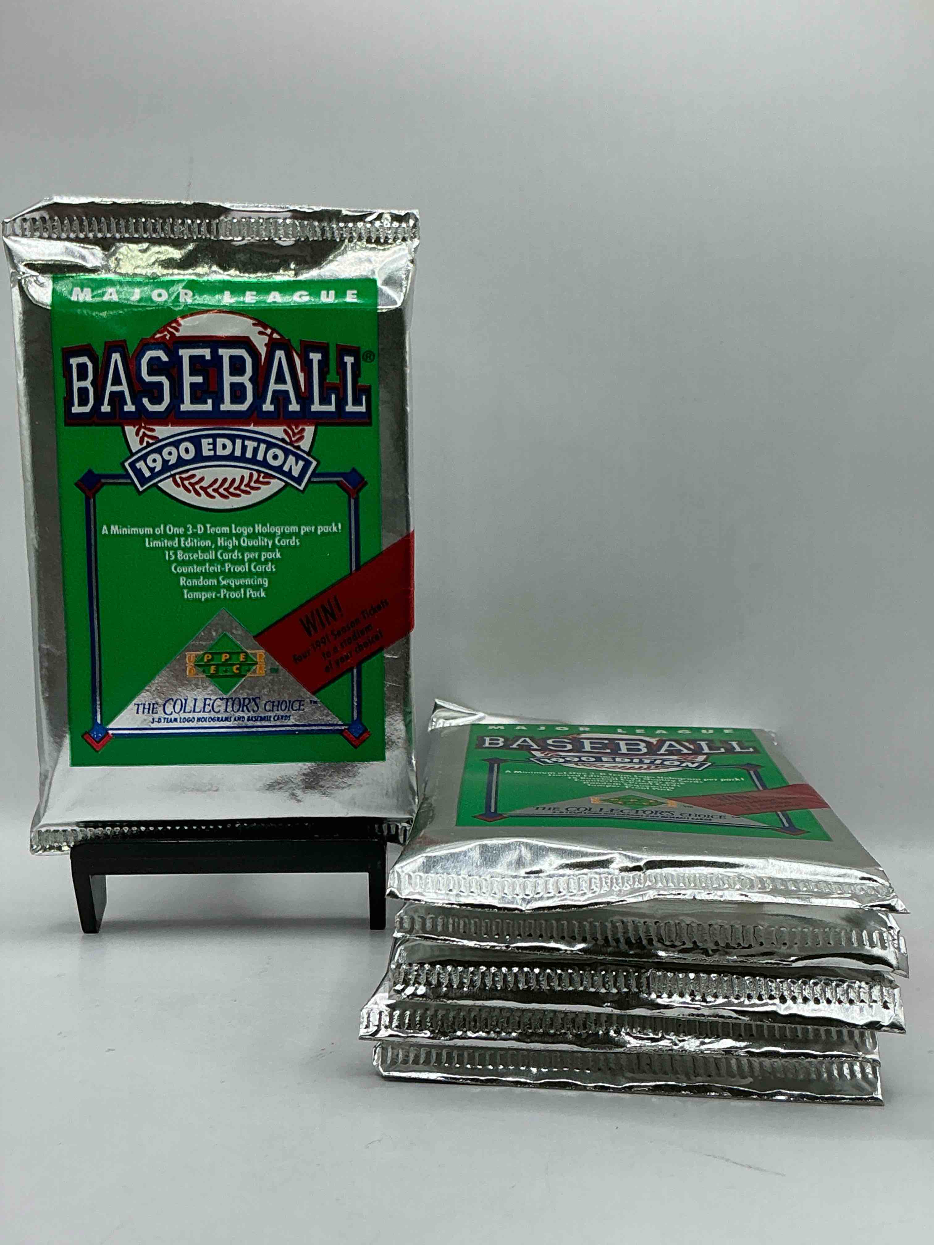 1990 Upper Deck Baseball Unopened Sports Trading Card Packs! Direct From Original Box! Look For Possible Collector's 3D Team Logo Card! As Well As Early Ken Griffey Jr. Cards!