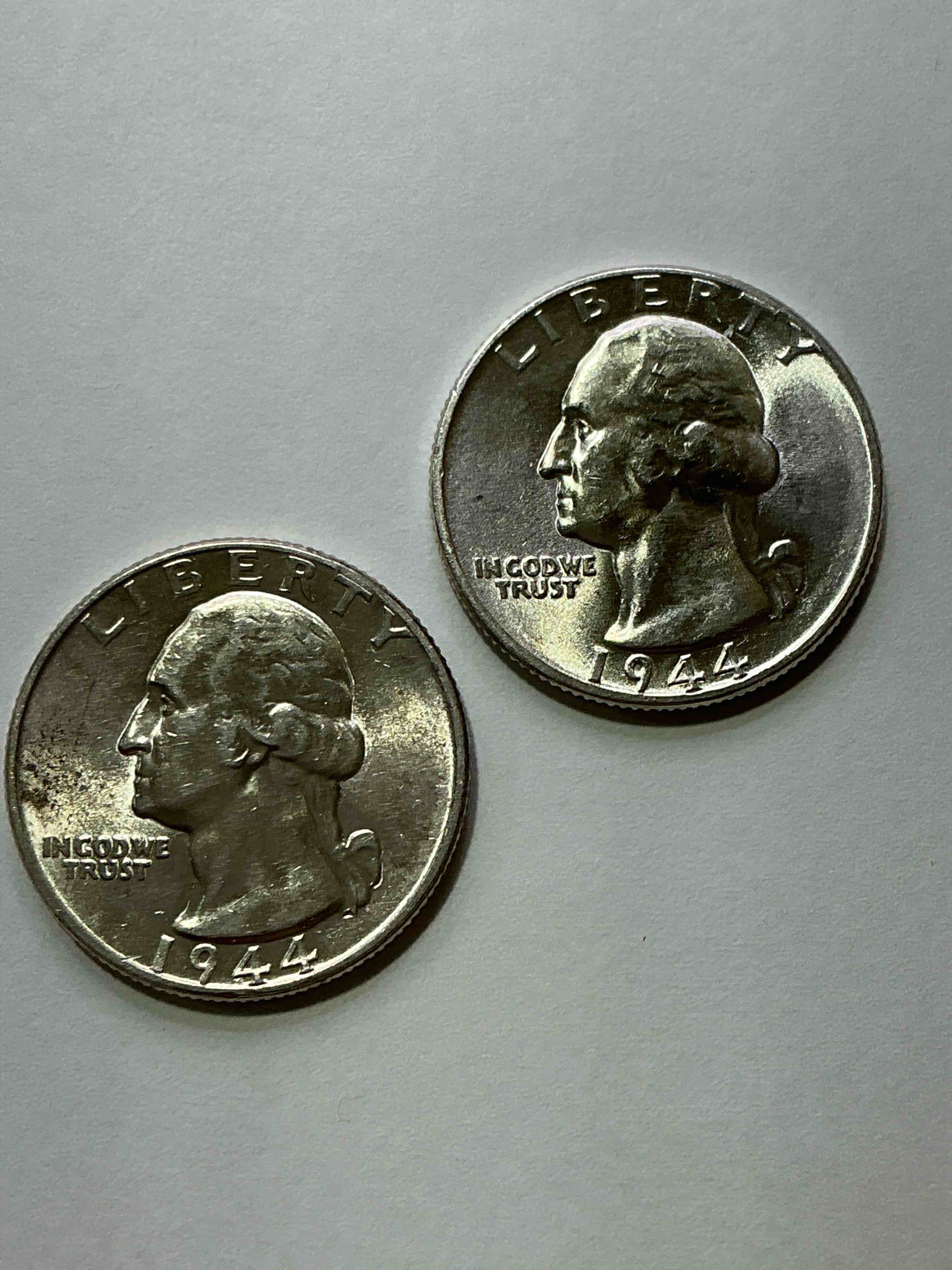 D-Day Silver! George Washington Brilliant Uncirculated World War II Silver! Pre 1965 U.S. Quarter Dollar Coins Were Actually Silver, Here Are two Great Examples Of Awesome, Pristine George Washington Silver Quarters, Stunning & Uncirculated! Rare Mints! Great For Investing In Precious Metals! These Coins Were Minted At 90% Silver and 10% Copper, Giving Them A Net Weight Of .18084 Ounces Of Pure Silver Per Coin! Very Hard To Find Uncirculated, Stunning! Invest In Fine U.S. Silver!