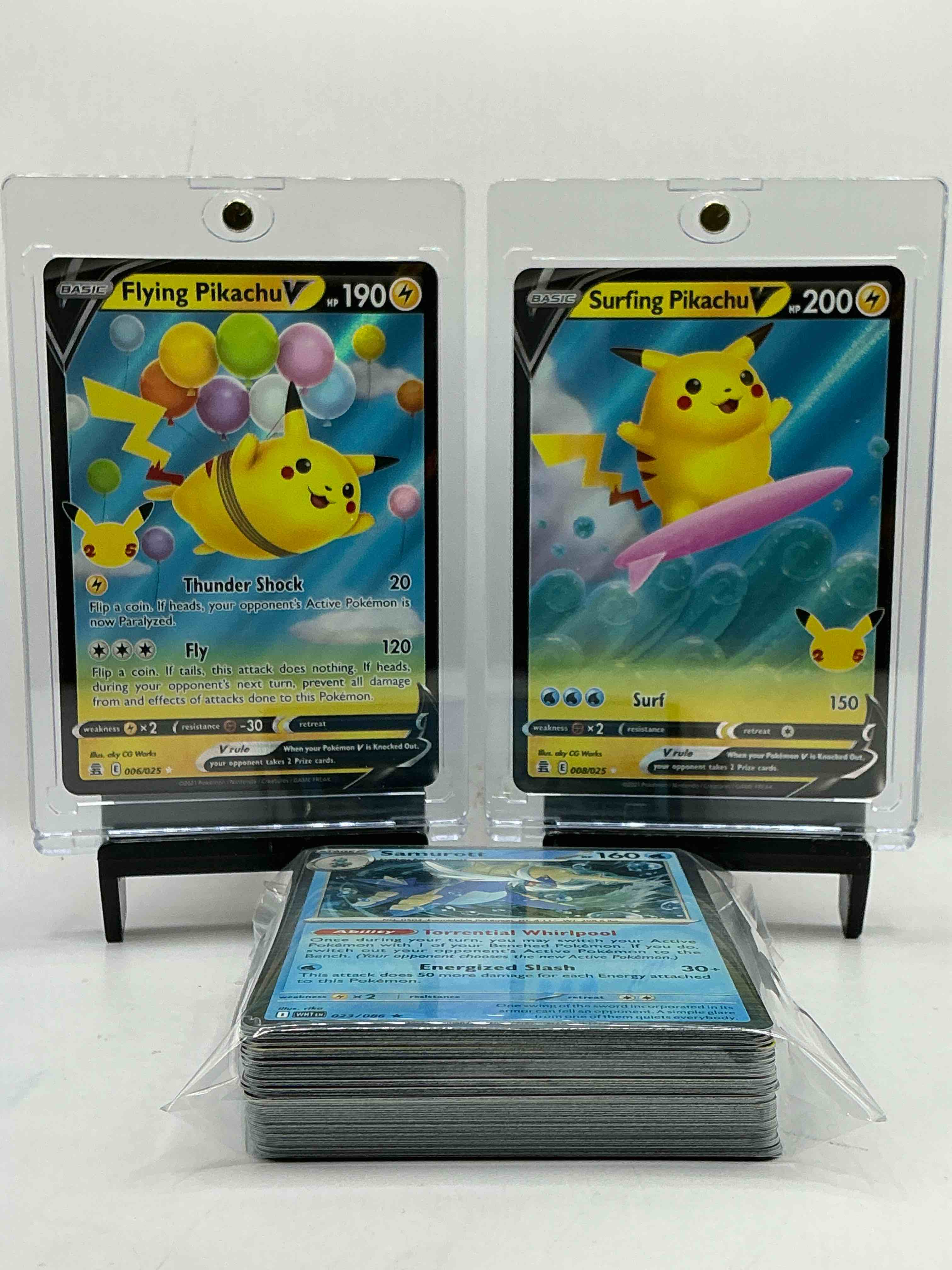Pikachu Combo! Surfing V & Flying V Insane! This 50 Card Lot Includes Commons, Heroes, Legends, Holos & More!