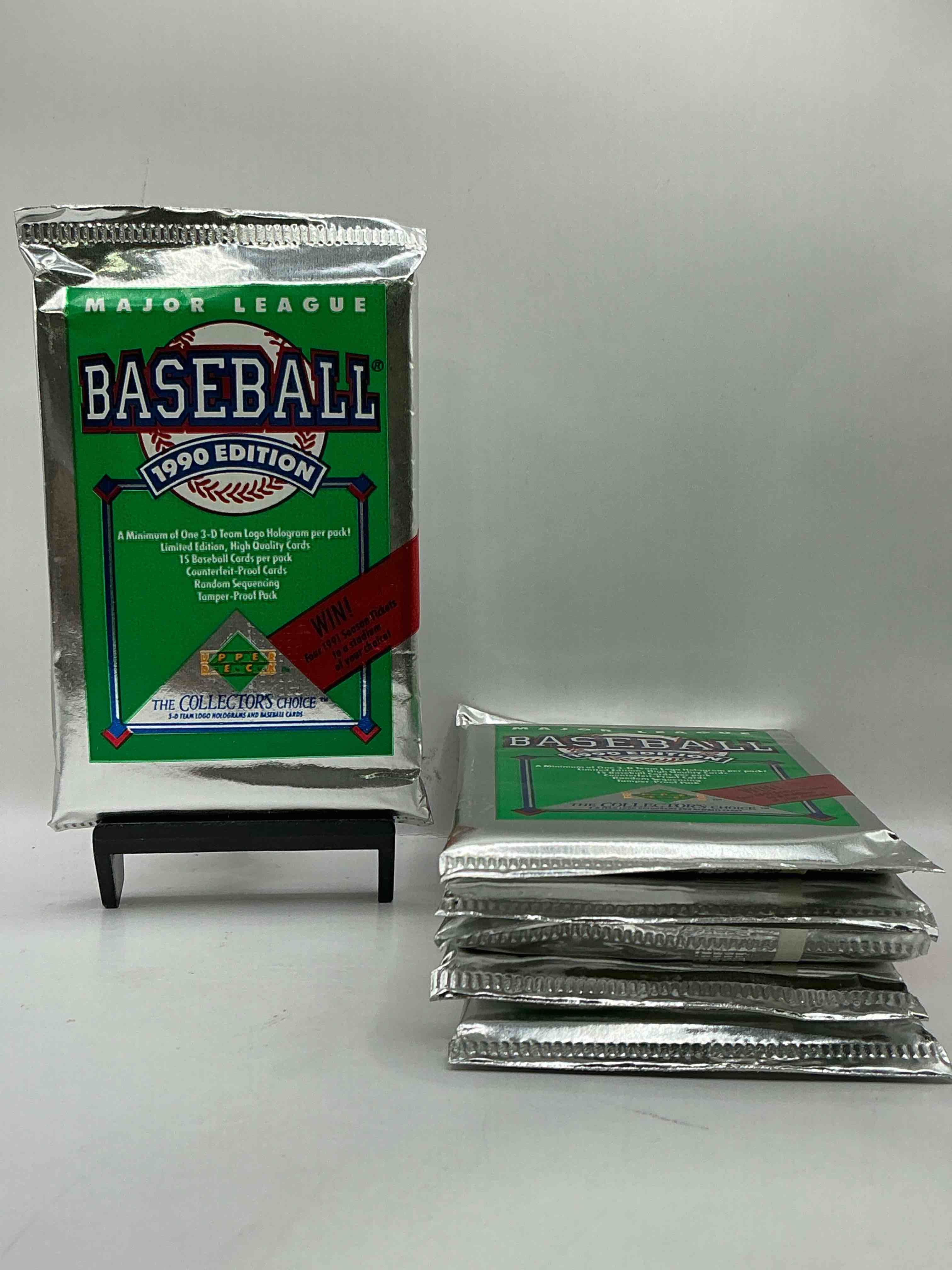 1990 Upper Deck Baseball Unopened Sports Trading Card Packs! Direct From Original Box! Look For Possible Collector's 3D Team Logo Card! As Well As Early Ken Griffey Jr. Cards!