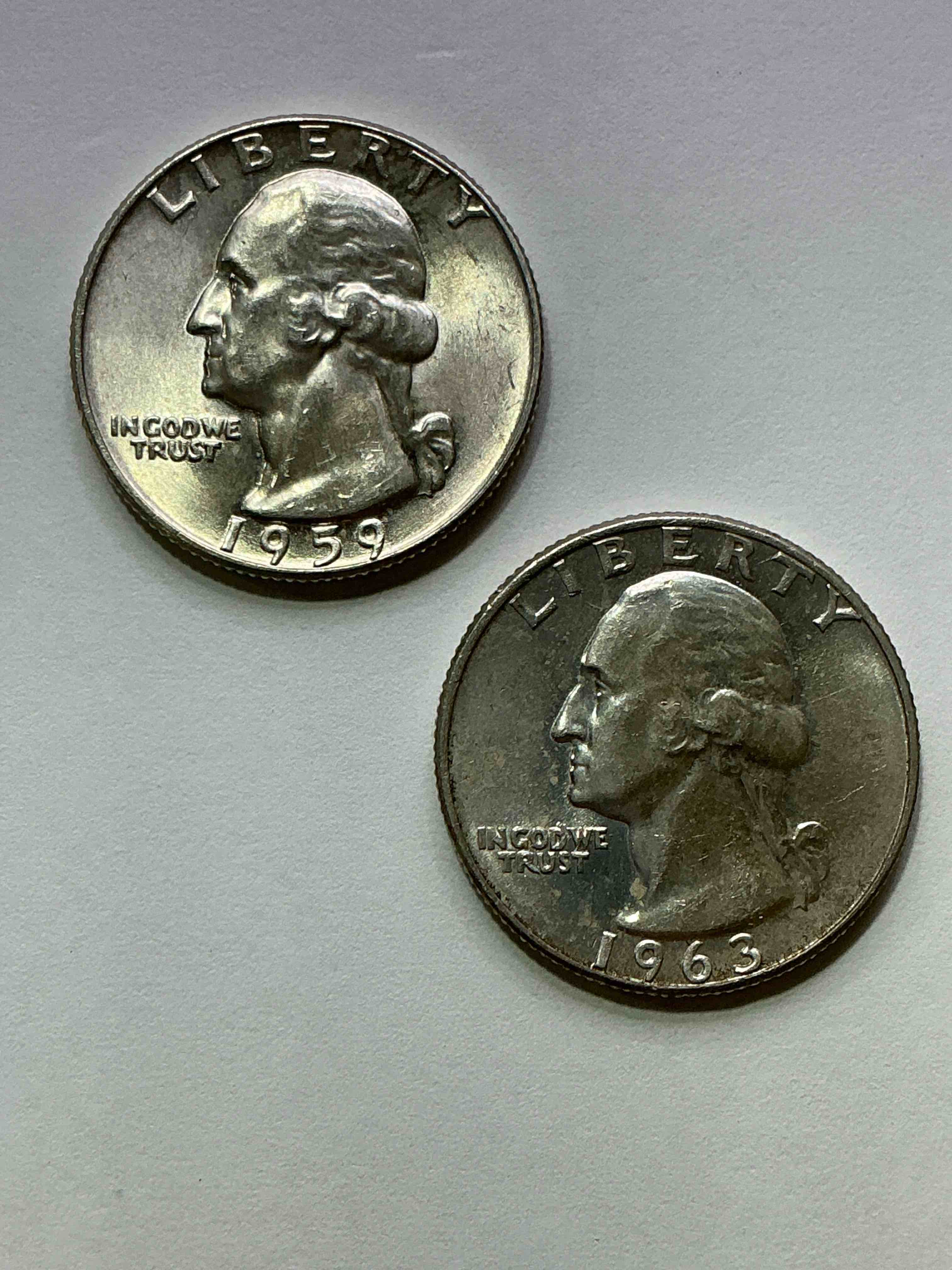 George Washington Brilliant Silver! Pre 1965 U.S. Quarter Dollar Coins Were Actually Silver, Here Are two Great Examples Of Awesome, Pristine George Washington Silver Quarters, Stunning & Circulated! Rare 1964 Mint! Great For Investing In Precious Metals! These Coins Were Minted At 90% Silver and 10% Copper, Giving Them A Net Weight Of .18084 Ounces Of Pure Silver Per Coin! Very Hard To Find, Stunning! Invest In Fine U.S. Silver!