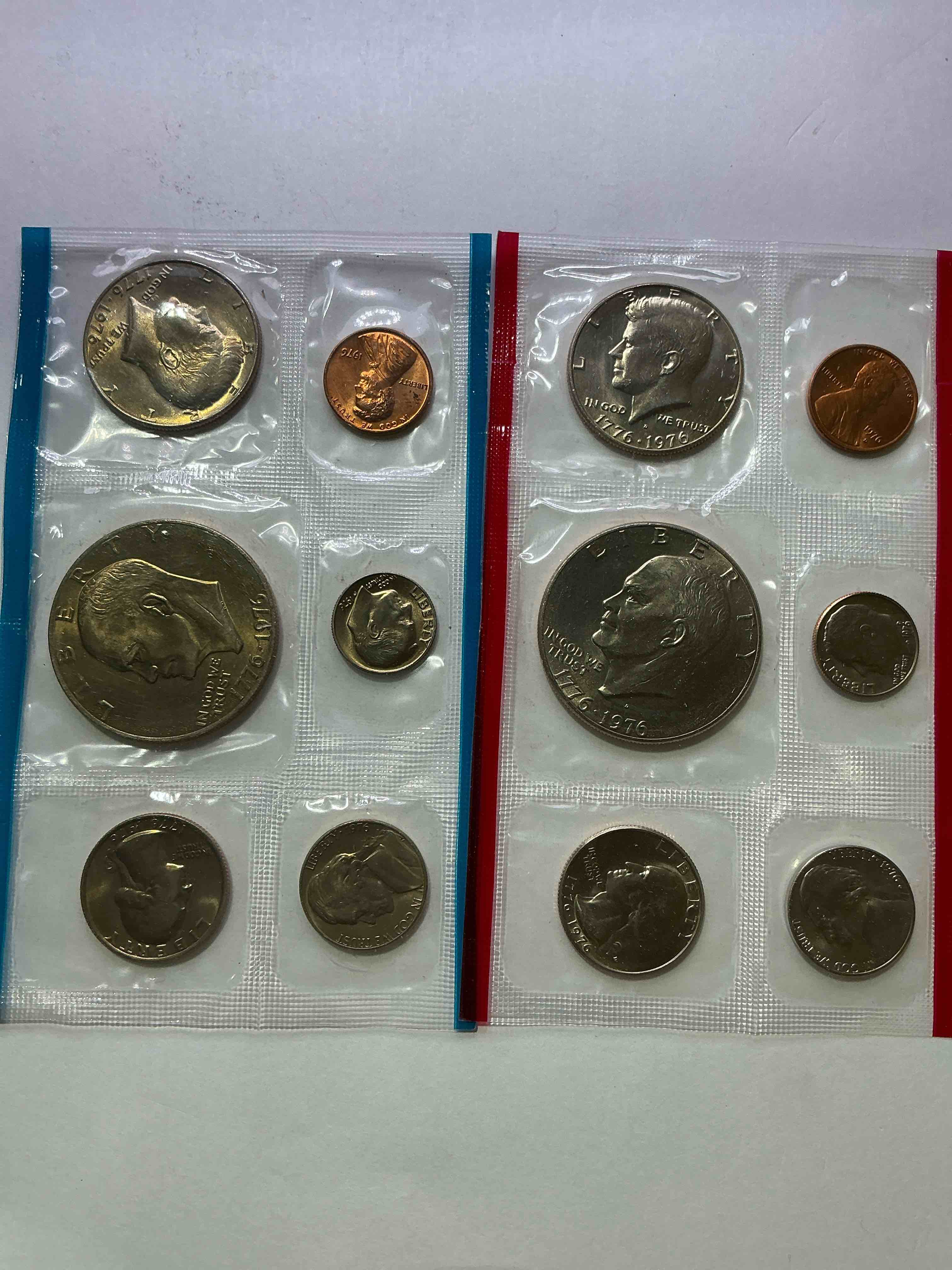 1976 Bicentennial Mint Coins! This Highly Collectible Mint Coins Include 10 Coins, Five Minted From Each Mint Location (Philly & Denver) That Year. Coins Are 1976 Special Bicentennial Edition, To Include Rare Bicentennial "Ike" Dollar! Still In Its Original Envelope Direct From The U.S. Treasury in 1976!