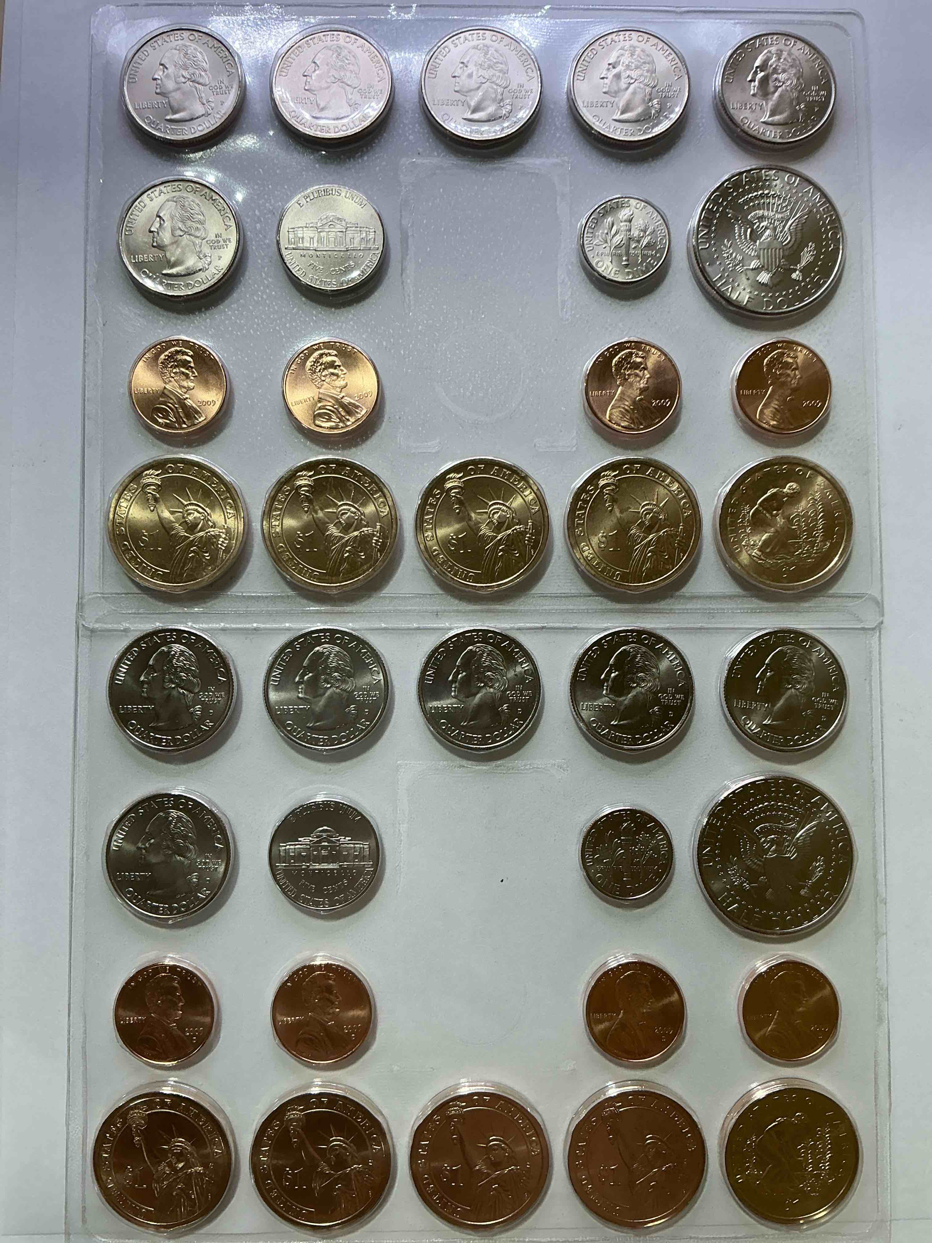 Condition photo showing New/Like New for 36 Coin Craziness! Denver & Philly Mints! 2009 Uncirculated Mint Set Coins! Includes Half Dollars, President Dollar Coins, Dimes, Nickels, Pennies & Quarters! Cool Coin Collectible!