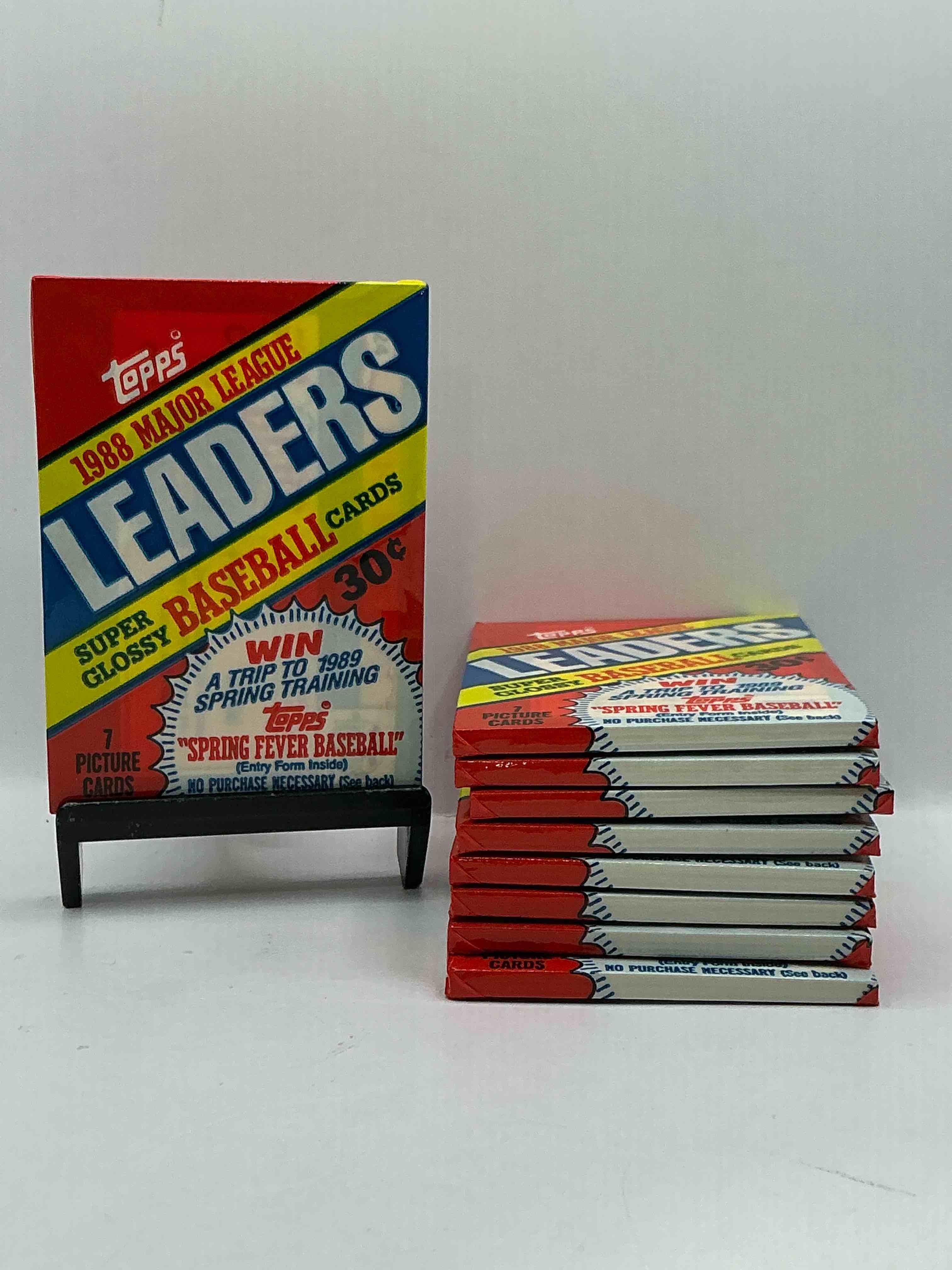 Ultra Rare! 1988 "MLB Leaders" Unopened Miniature Baseball Collectible Card Packs, 7 Cards Per Pack, Direct From Original Retail Case. Super Rare, Impossible To Find! Like New Condition!