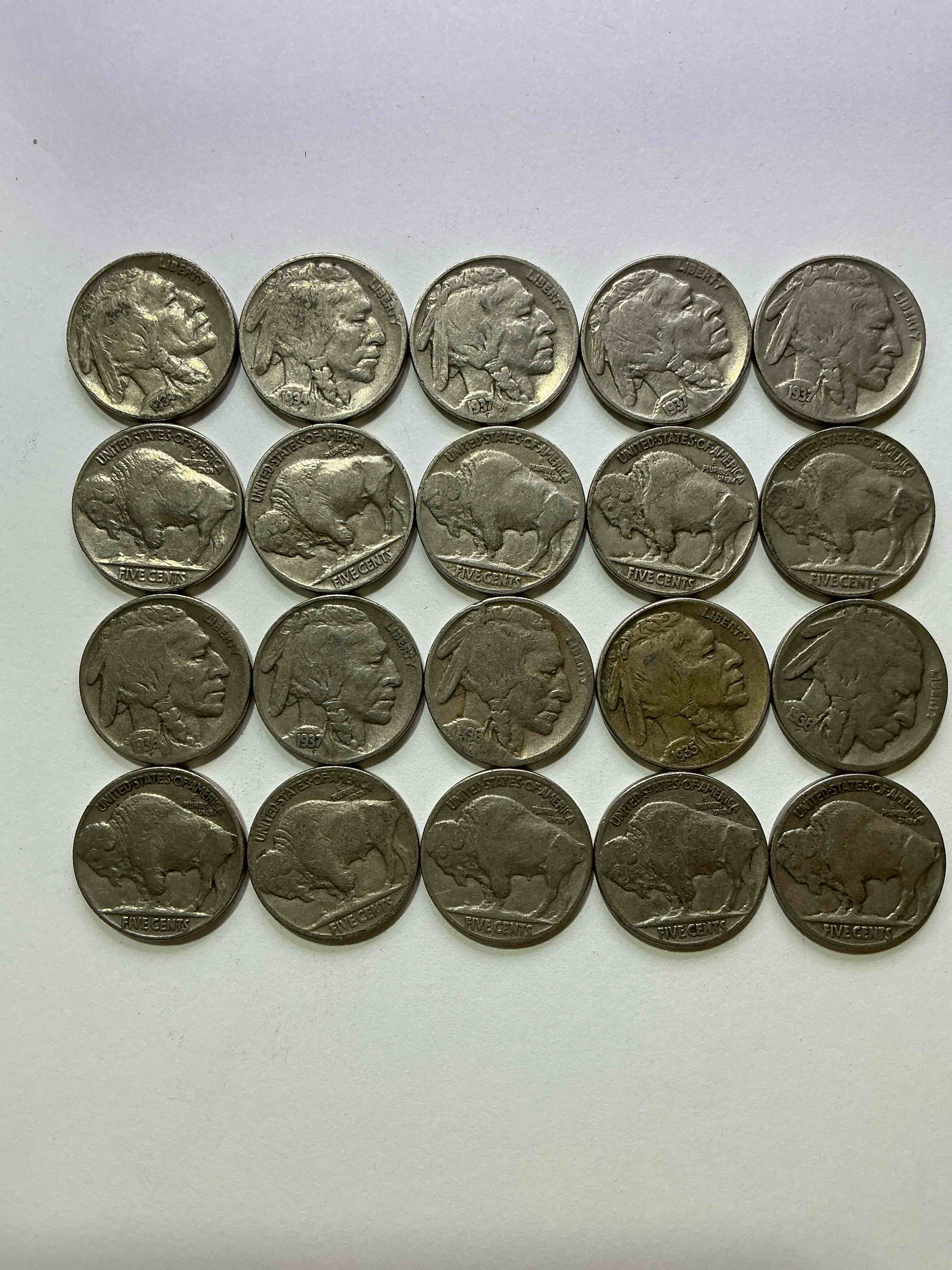 Historic Buffalo Nickels! Indian Head Buffalo Nickels Were Minted From 1913 To 1938 & Have Become A Favorite For Coin Collectors Around The World! Own Pieces Of American History With These Cool Indian Head Buffalo Nickels In Circulated Condition, Most With Visible Dates Which Is Very Rare For Buffalo Nickels!