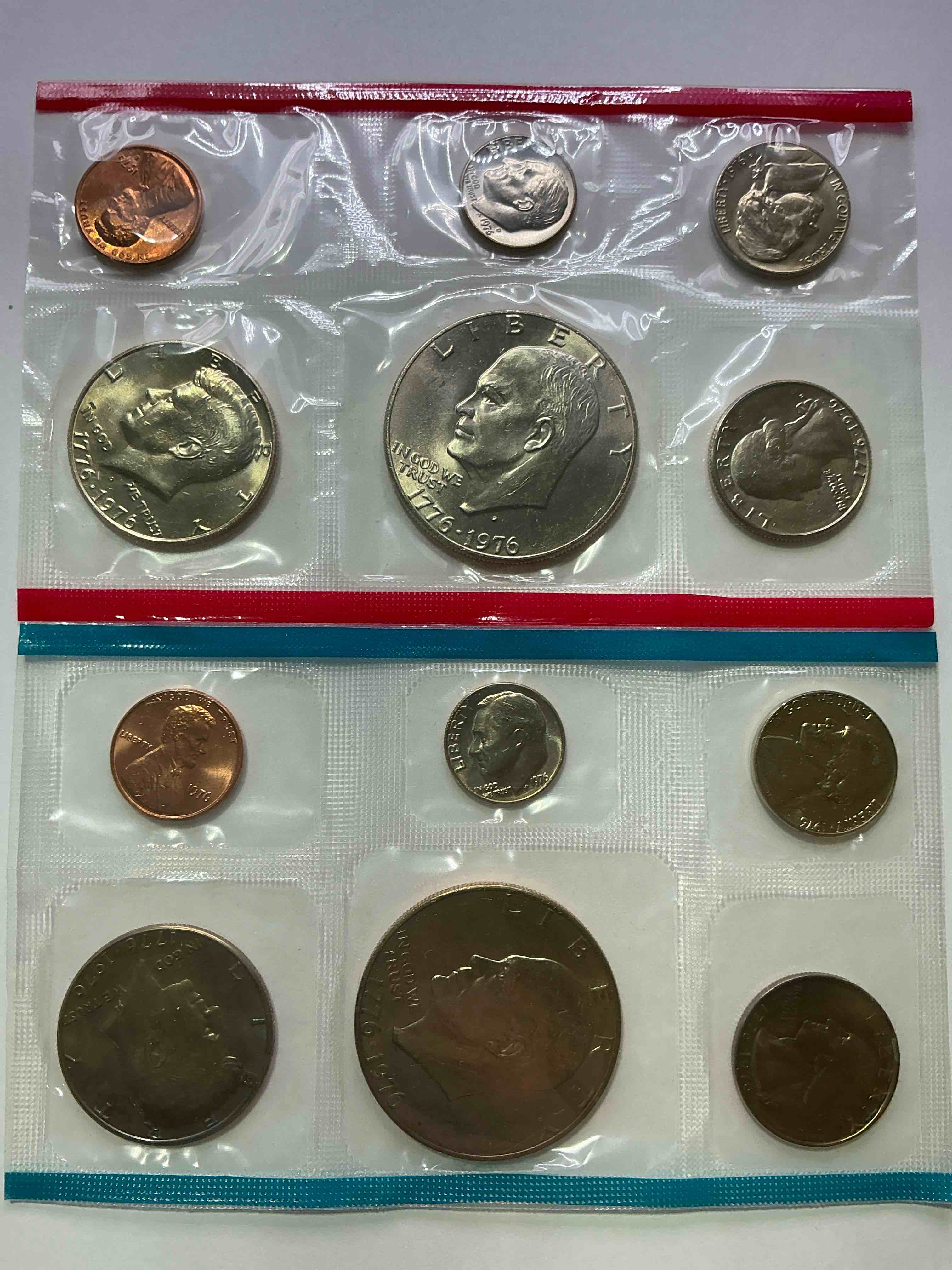 1976 Bicentennial Mint Coins! This Highly Collectible Mint Coins Include 12 Coins, Six Minted From Each Mint Location (Philly & Denver) That Year. Coins Are 1976 Special Bicentennial Edition, To Include Rare Bicentennial "Ike" Dollar! Still In Its Original Envelope Direct From The U.S. Treasury in 1976!