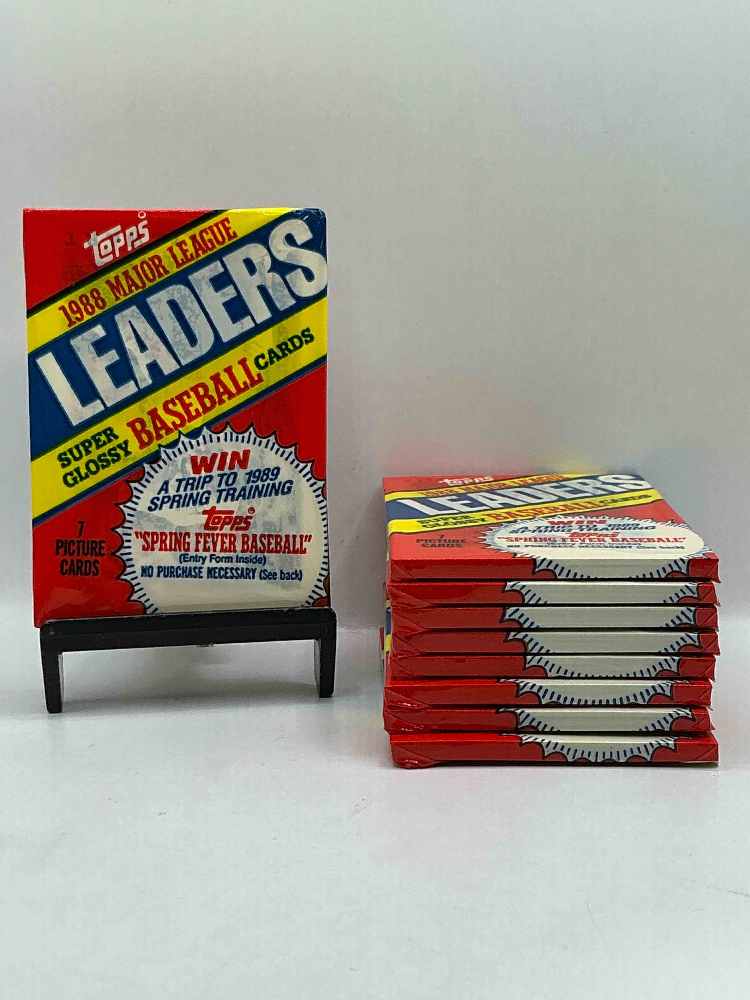 Ultra Rare! 1988 "MLB Leaders" Unopened Miniature Baseball Collectible Card Packs, 7 Cards Per Pack, Direct From Original Retail Case. Super Rare, Impossible To Find! Like New Condition!