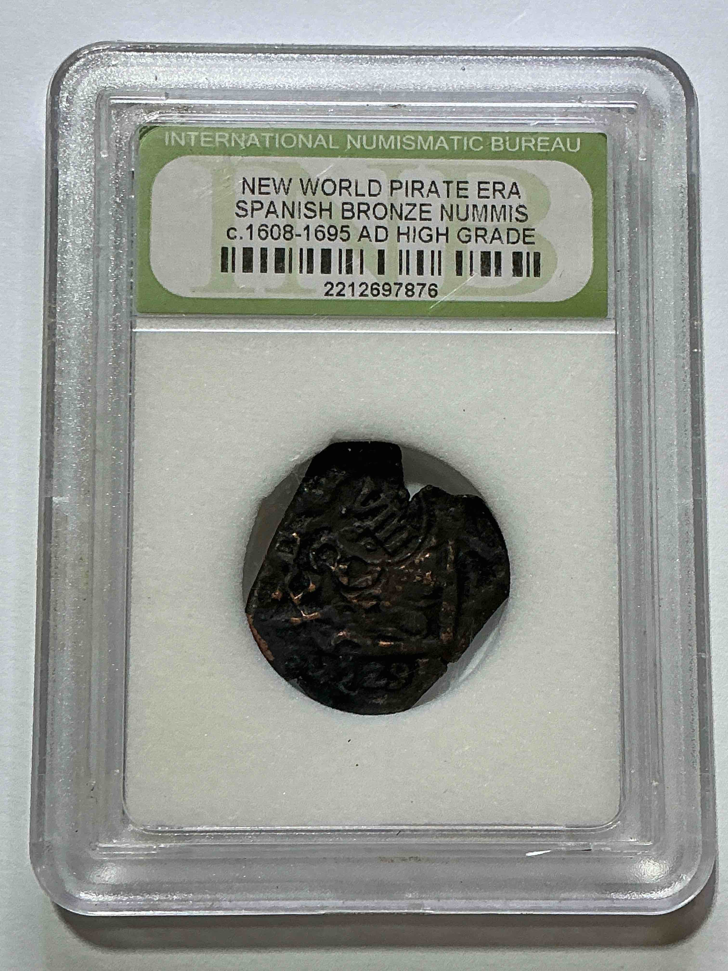 Authentic Pirate Era Coin! New World Pirate Era Spanish Bronze Nummis, Circa 1608-1695 AD, Genuine “Pirate Coin” Encased & International Numismatic Bureau Case! Own A Piece Of Authentic “Pirate Treasure!” 