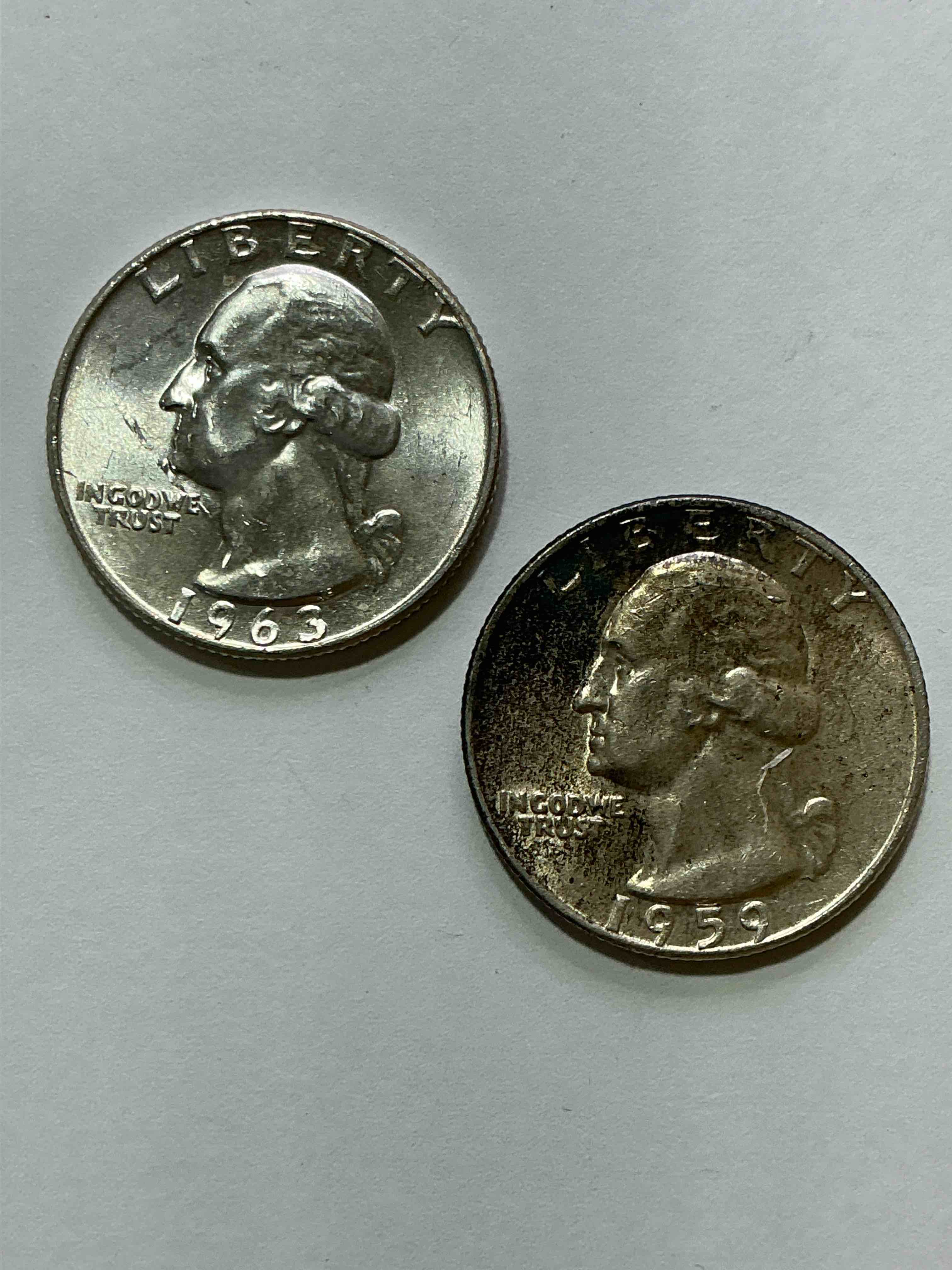 George Washington Brilliant Silver! Pre 1965 U.S. Quarter Dollar Coins Were Actually Silver, Here Are two Great Examples Of Awesome, Pristine George Washington Silver Quarters, Stunning & Uncirculated! Rare Mints! Great For Investing In Precious Metals! These Coins Were Minted At 90% Silver and 10% Copper, Giving Them A Net Weight Of .18084 Ounces Of Pure Silver Per Coin! Very Hard To Find Uncirculated, Stunning! Invest In Fine U.S. Silver!