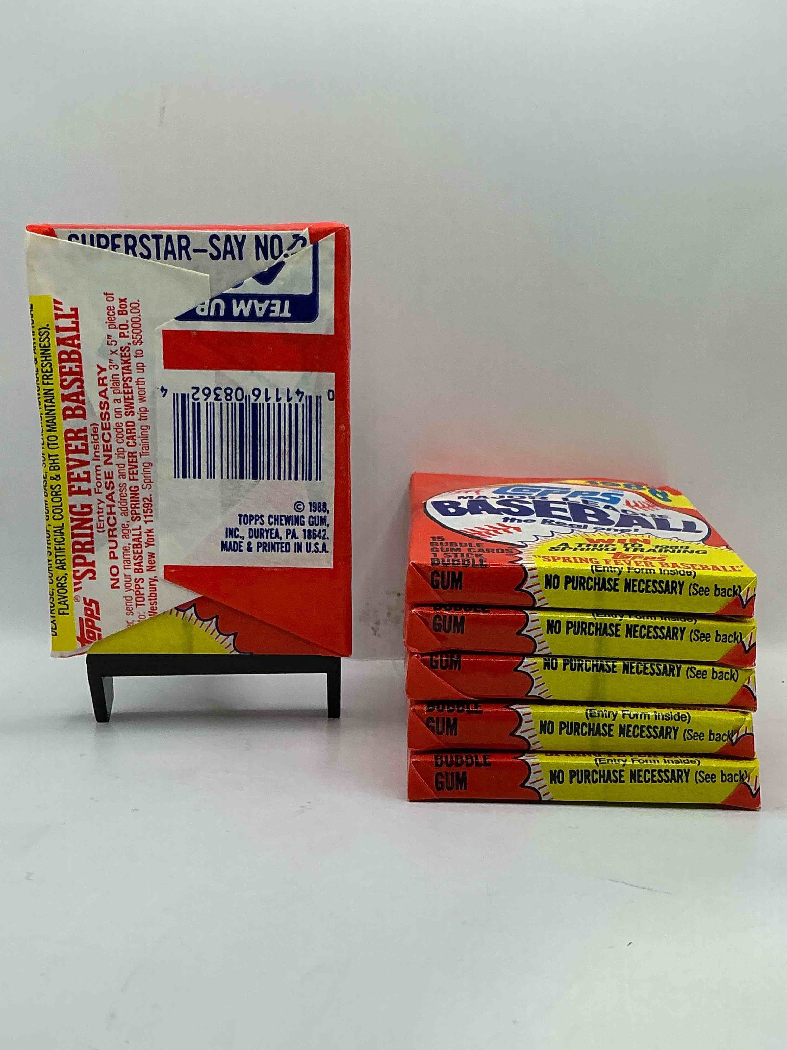 Condition photo showing New/Like New for 80's Baseball Fan's Rejoice! 1988 Topps Baseball Unopened Wax Packs Full Of Collectible Trading Cards! Search For Valuable Don Mattingly "World Of Baseball" & Nolan Ryan Cards Worth Hundreds In Perfect Condition!