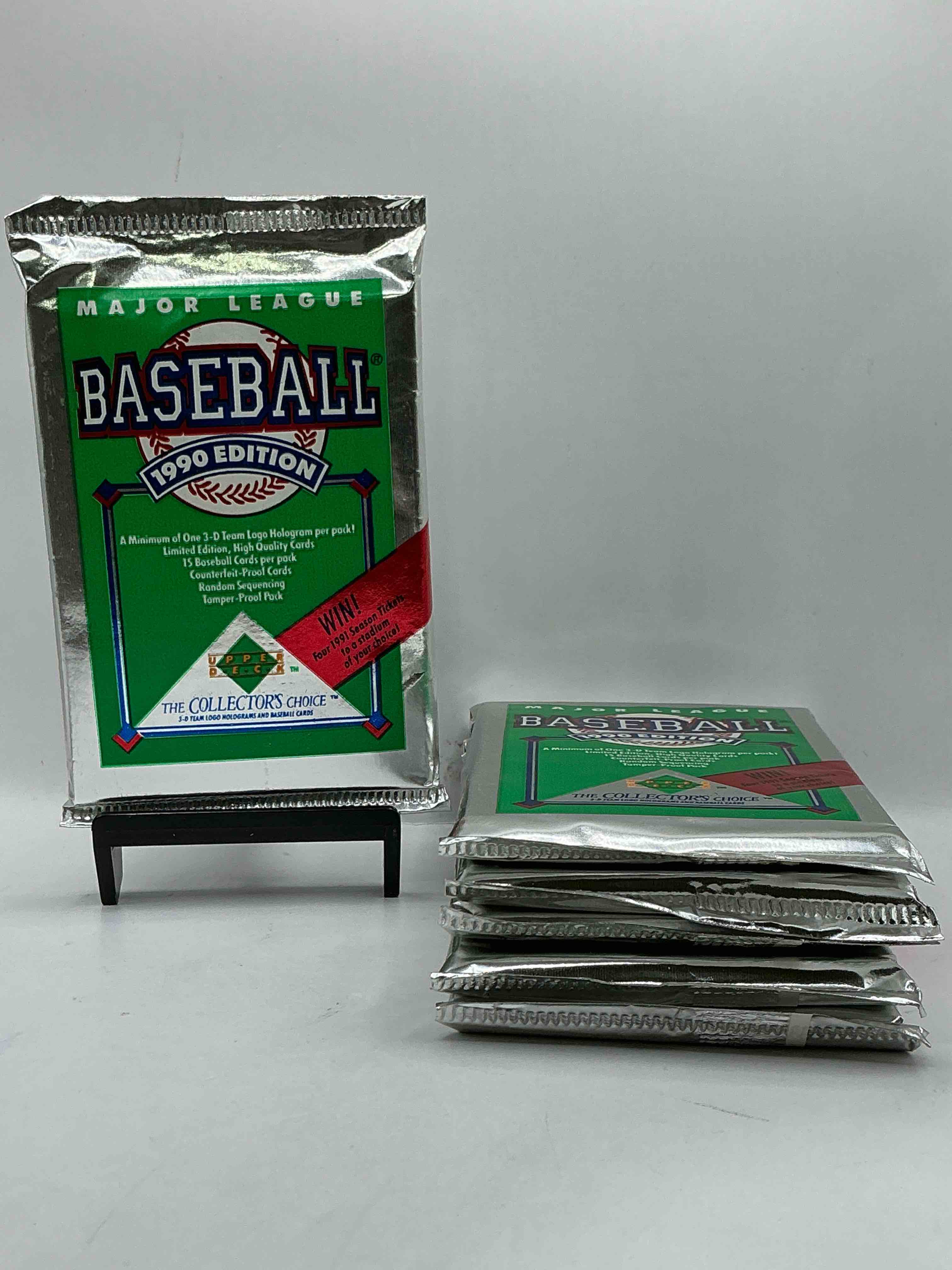 1990 Upper Deck Baseball Unopened Sports Trading Card Packs! Direct From Original Box! Look For Possible Collector's 3D Team Logo Card! As Well As Early Ken Griffey Jr. Cards!