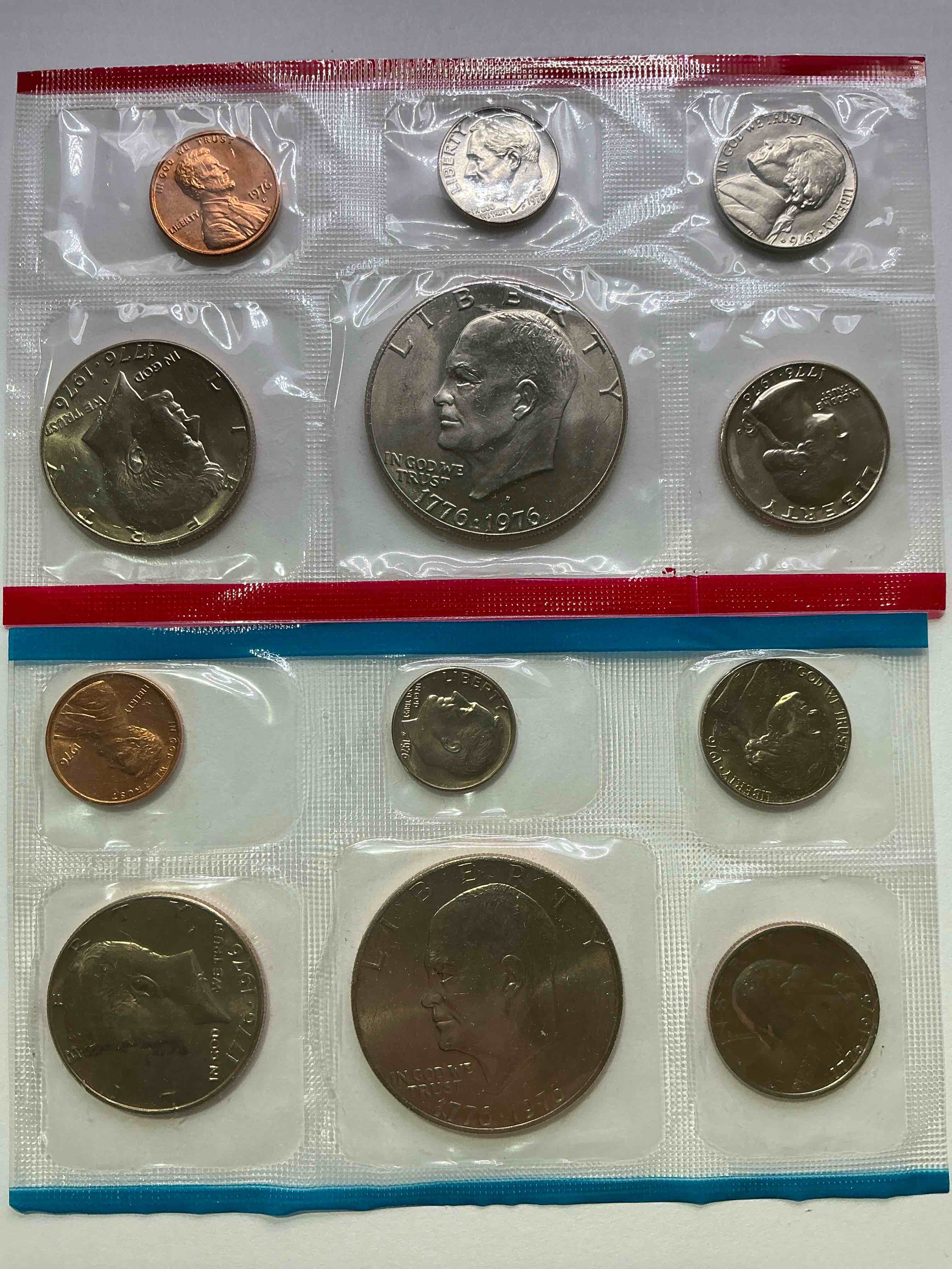 1976 Bicentennial Mint Set! This Highly Collectible Mint Set Includes 12 Coins, 6 Minted From Each Mint Location (Philly & Denver) That Year. Coins Are 1976 Special Bicentennial Edition, To Include Rare Bicentennial "Ike" Dollar! Still In Its Original Envelope Direct From The U.S. Treasury in 1976!