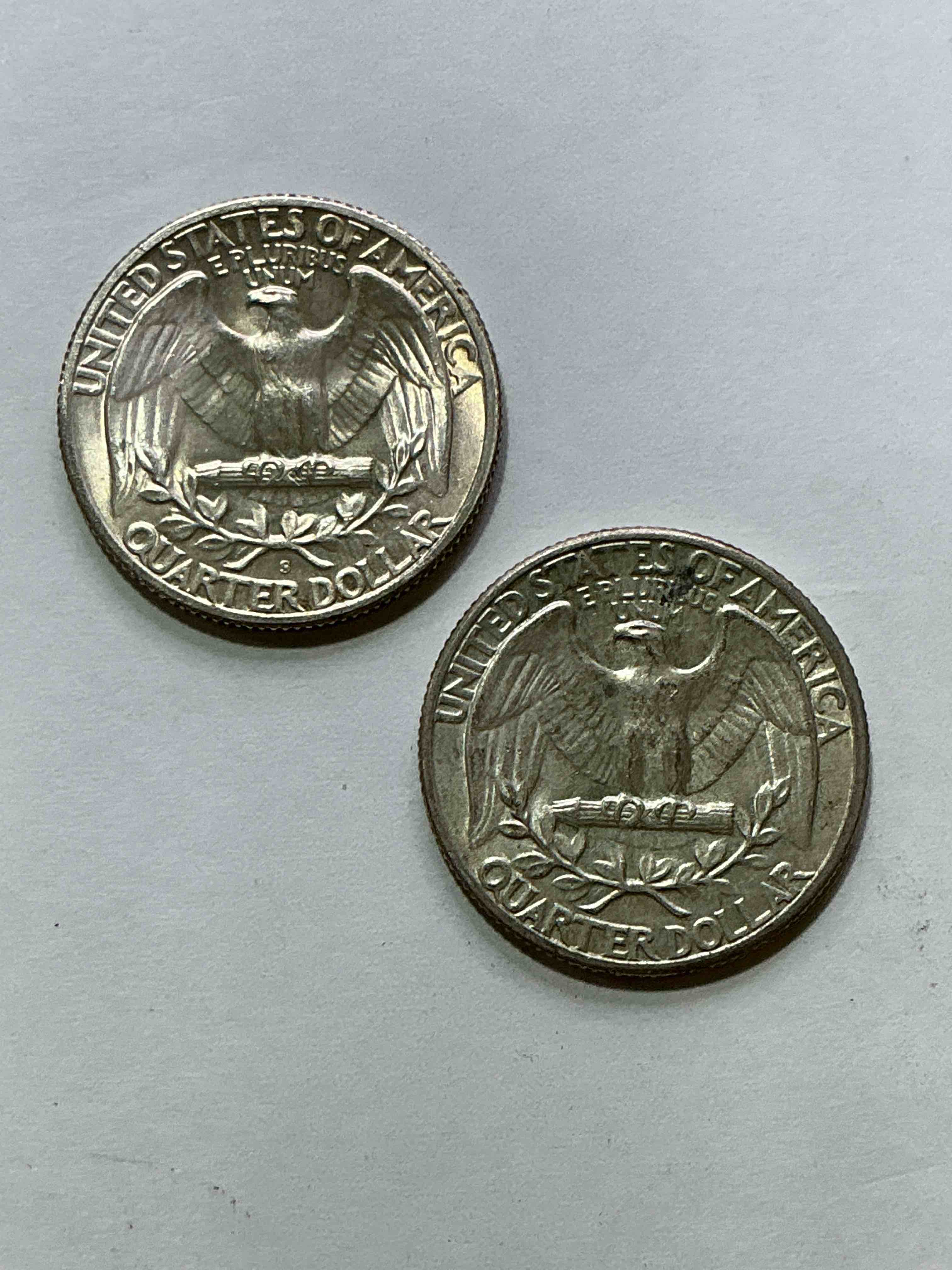 Condition photo showing Good Condition for George Washington Brilliant Silver! Pre 1965 U.S. Quarter Dollar Coins Were Actually Silver, Here Are two Great Examples Of Awesome, Pristine George Washington Silver Quarters, Stunning & Uncirculated! Rare Mints! Great For Investing In Precious Metals! These Coins Were Minted At 90% Silver and 10% Copper, Giving Them A Net Weight Of .18084 Ounces Of Pure Silver Per Coin! Very Hard To Find Uncirculated, Stunning! Invest In Fine U.S. Silver!