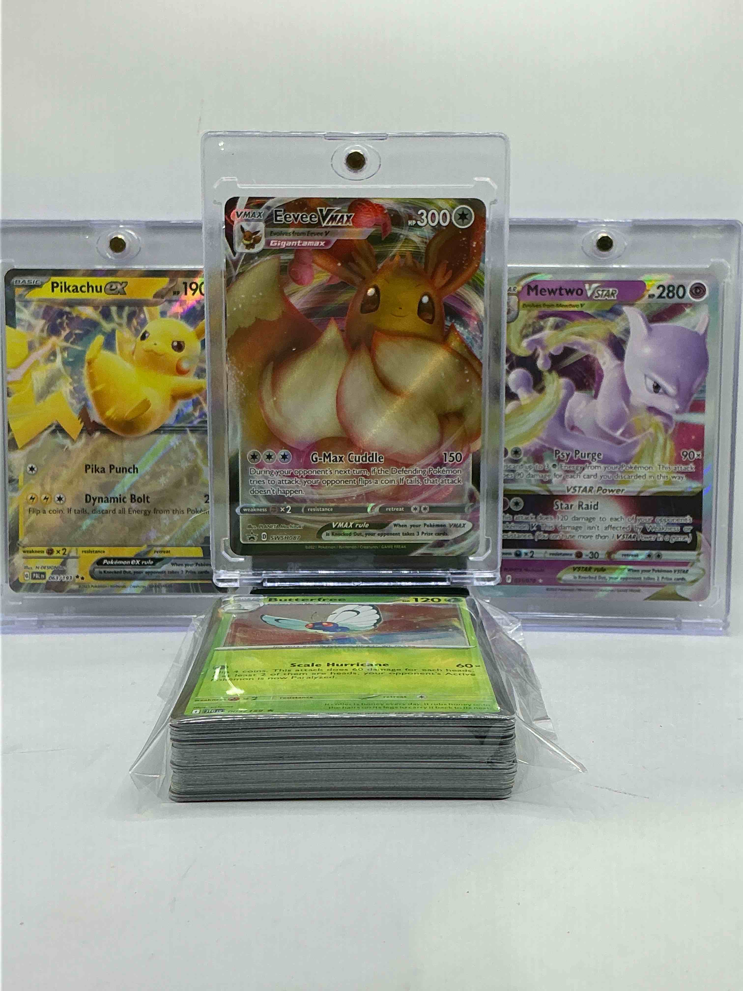 Pikachu EX Holo, EEVEE VMAX & Mewtwo VSTAR! WOW! Crazy Pokémon Palooza! These 3 Heroes Are Highly Collected! 50 Card Lot! Legends, Commons & More!