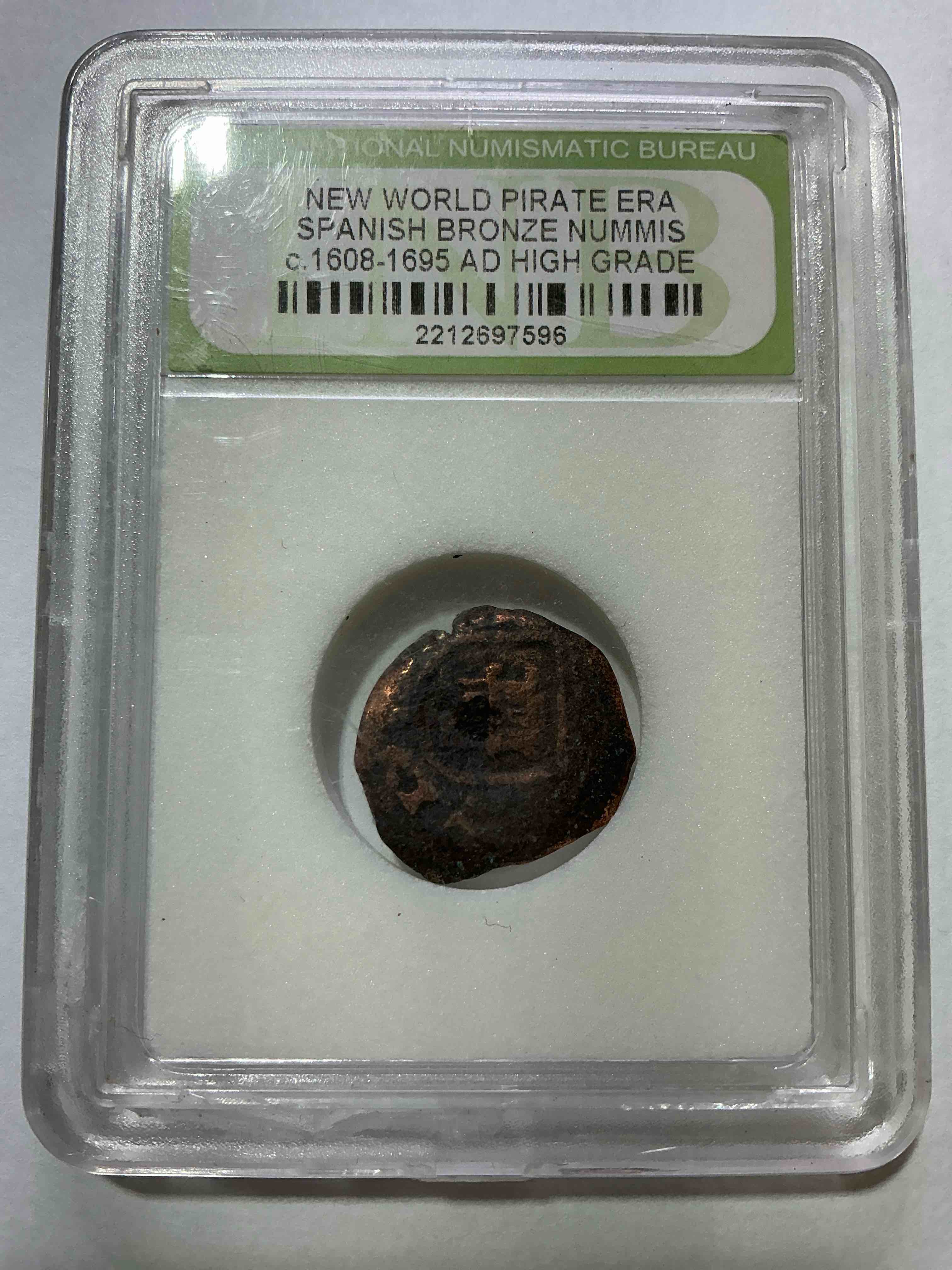 Authentic Pirate Era Coin! New World Pirate Era Spanish Bronze Nummis, Circa 1608-1695 AD, Genuine “Pirate Coin” Encased & International Numismatic Bureau Case! Own A Piece Of Authentic “Pirate Treasure!” 