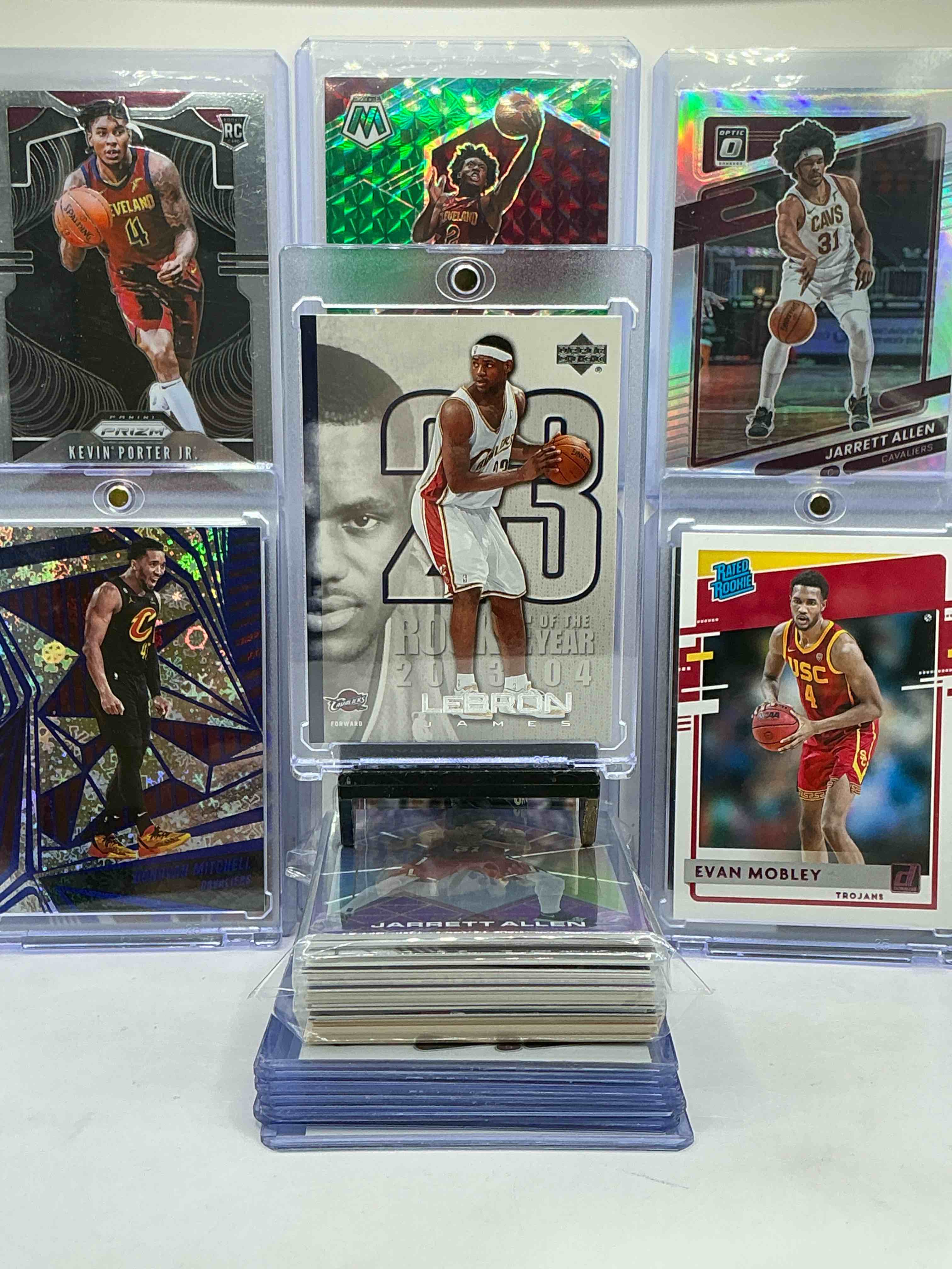 LeBron James Rookie Of The Year Card! Donovan Mitchell Revolution Card & Evan Mobley Rookie! Cavaliers Craziness! Sexton, Allen, LBJ, Mitchell, Garland, Porter & More! This 50 Card Cavs Lot Includes Cards From Vintage To New! Cleveland Cavaliers Fans Rejoice! Commons, Legends & More!