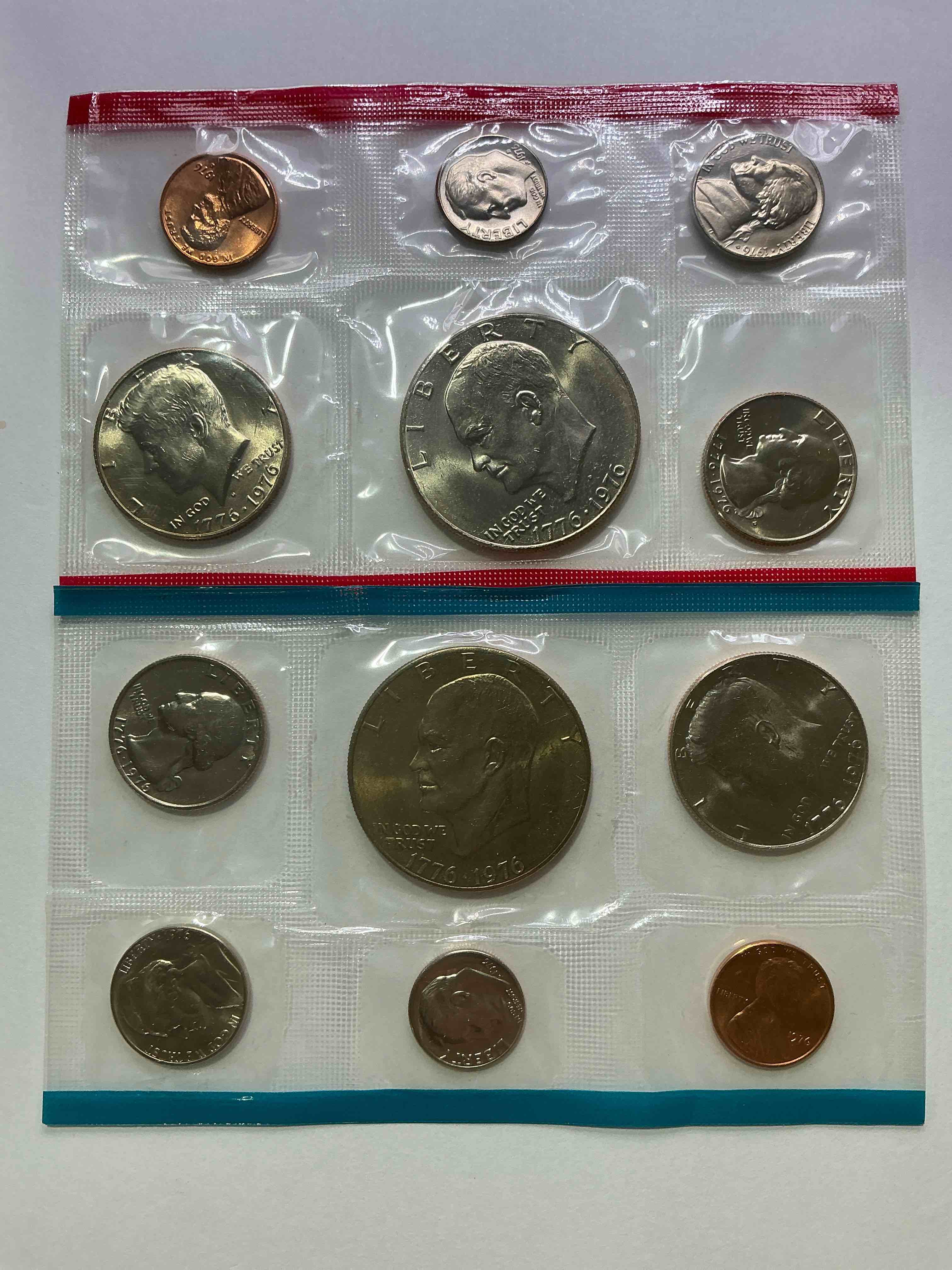 1976 Bicentennial Mint Coins! These Highly Collectible Mint Coins Includes 12 Coins, 6 Minted From Each Mint Location (Philly & Denver) That Year. Coins Are 1976 Special Bicentennial Edition, To Include Rare Bicentennial "Ike" Dollar!