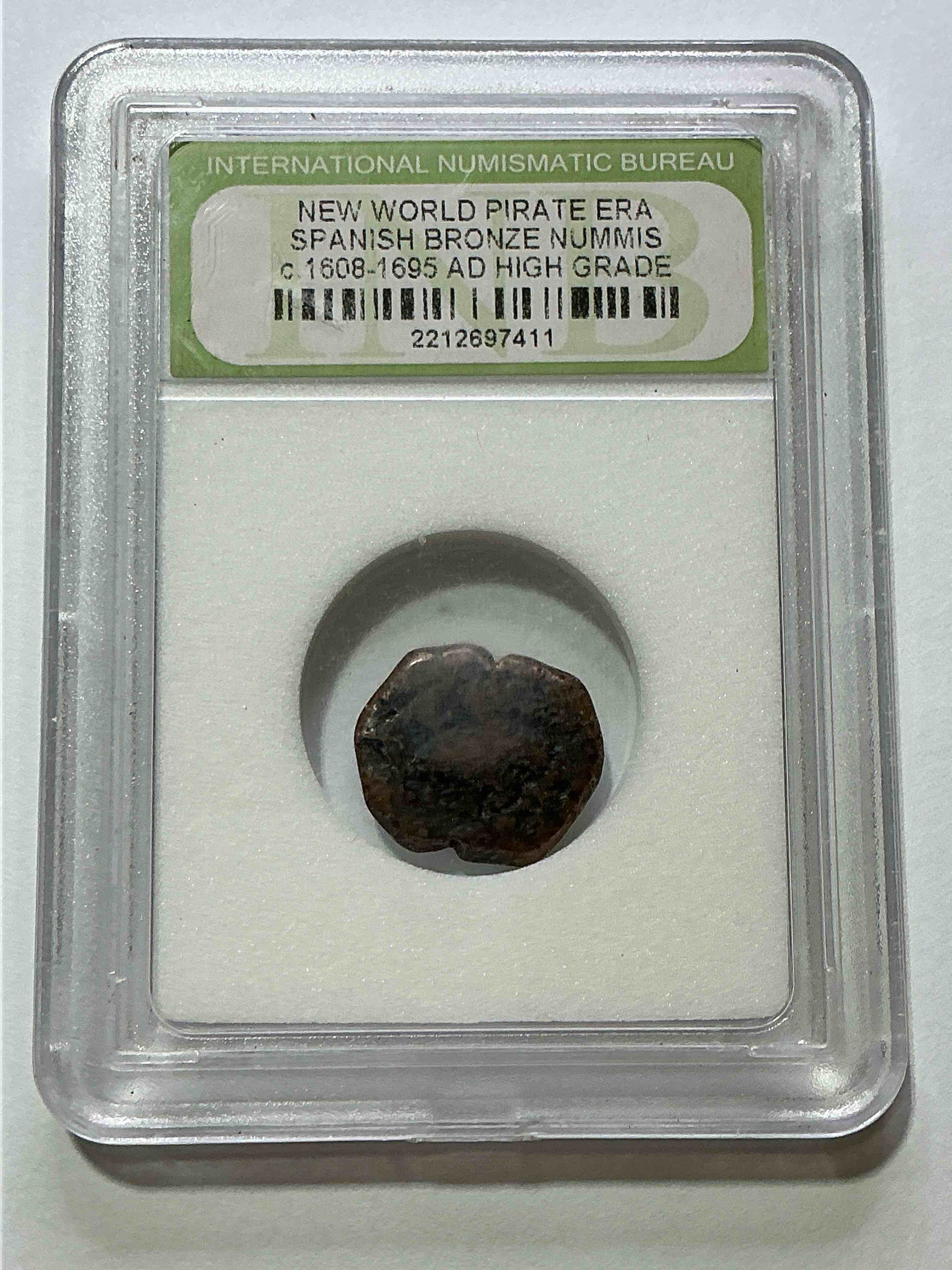 Authentic Pirate Era Coin! New World Pirate Era Spanish Bronze Nummis, Circa 1608-1695 AD, Genuine “Pirate Coin” Encased & International Numismatic Bureau Case! Own A Piece Of Authentic “Pirate Treasure!”