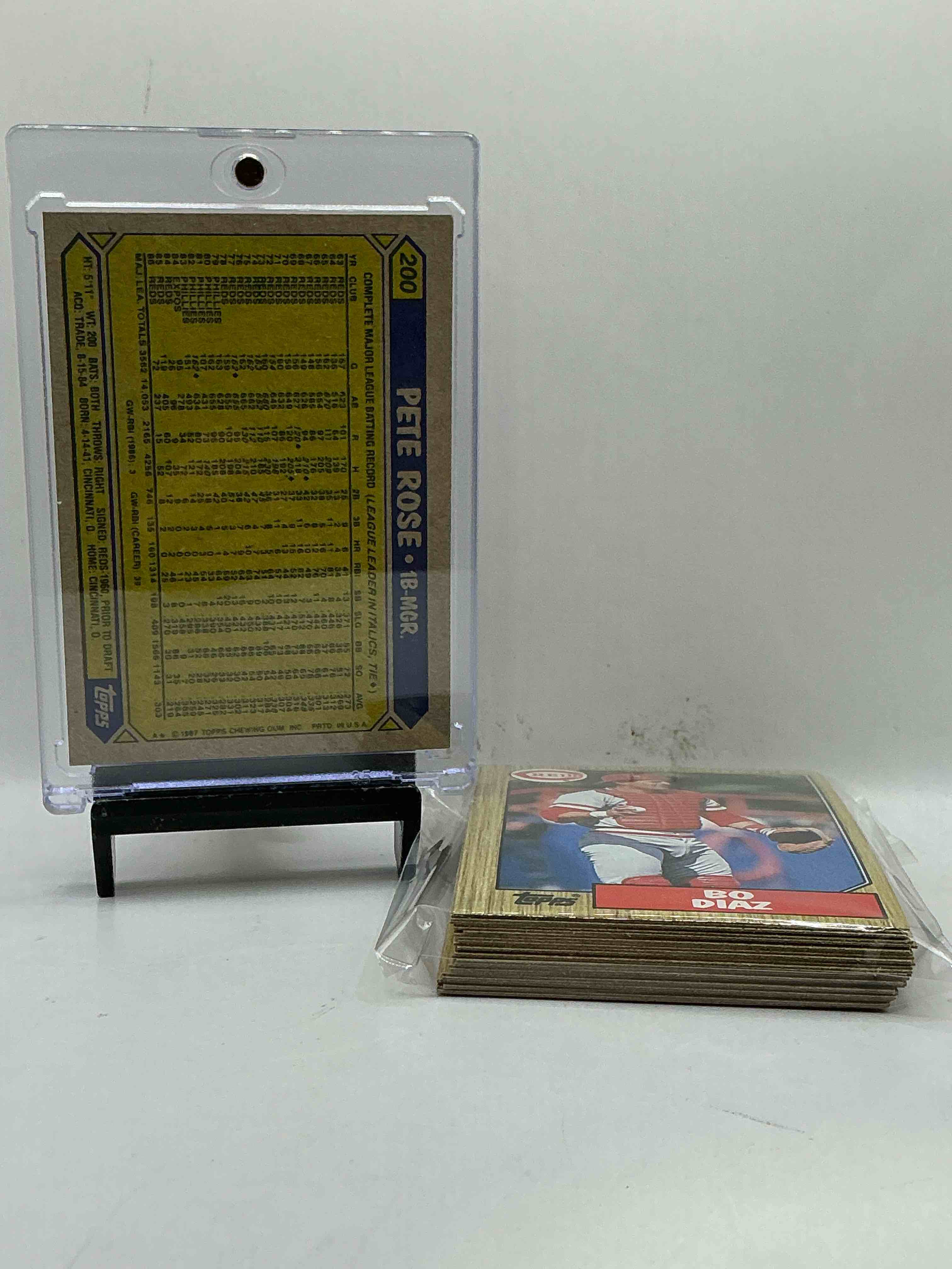 Condition photo showing New/Like New for 1987 Topps Baseball REDS Complete Set! 28 Card Reds Set, Including Pete Rose Card! Legends Like Pete Rose, Eric Davis & So Many More! Perfect For Any Reds Fan! These Cards Are Rare & Hard To Come By!