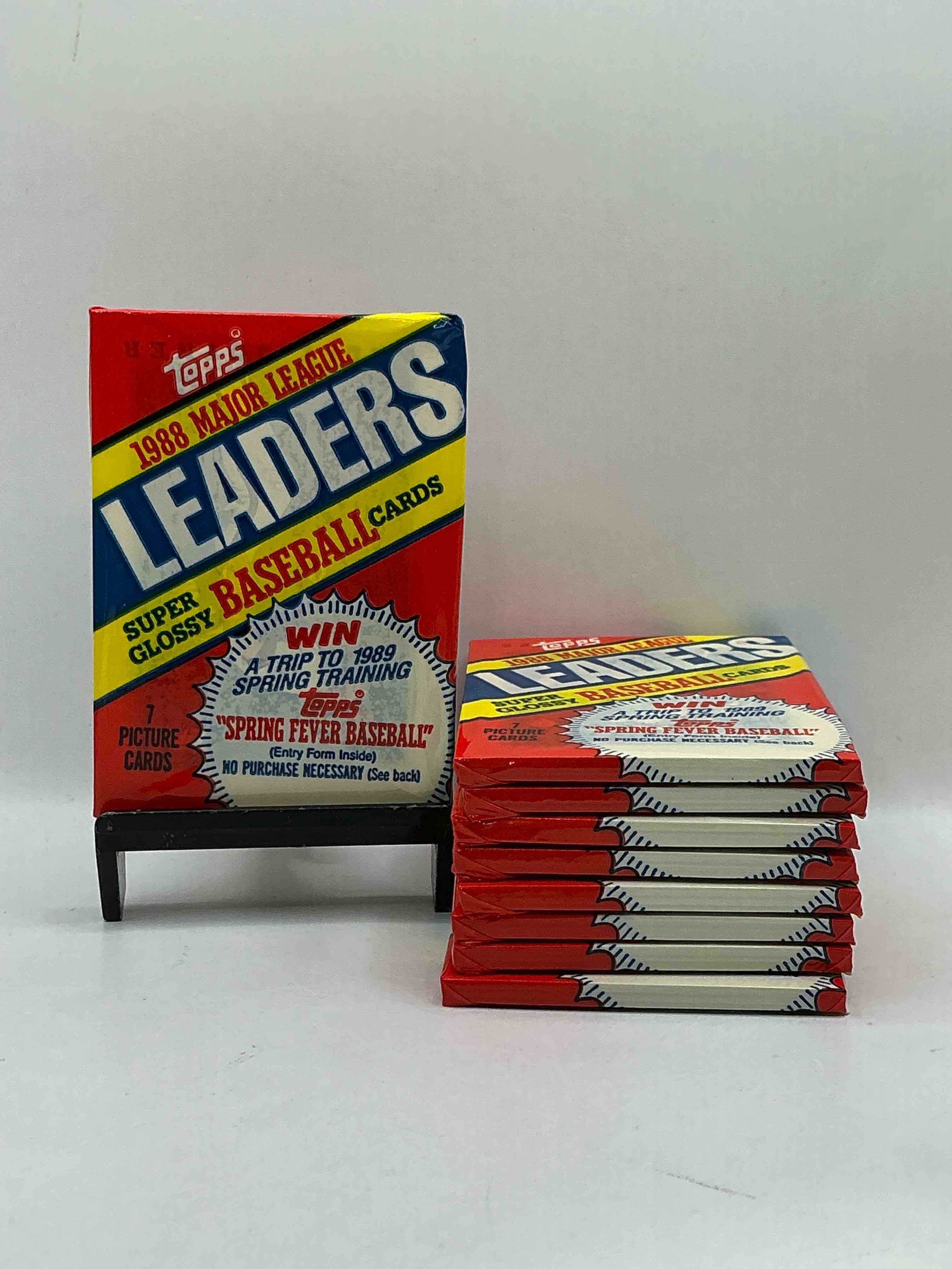 Ultra Rare! 1988 "MLB Leaders" Unopened Miniature Baseball Collectible Card Packs, 7 Cards Per Pack, Direct From Original Retail Case. Super Rare, Impossible To Find! Like New Condition!
