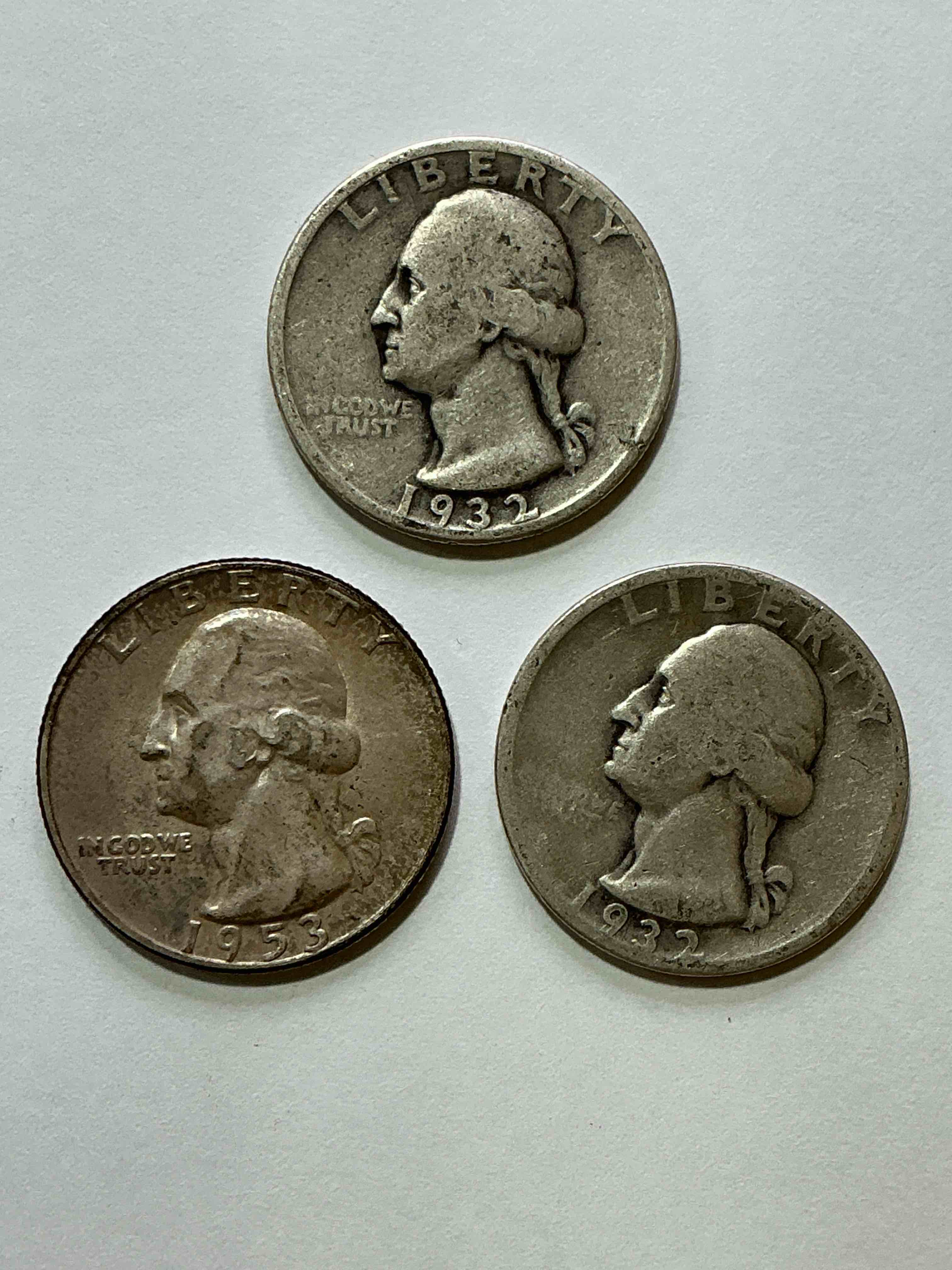 George Washington Silver! Pre 1965 U.S. Quarter Dollar Coins Were Actually Silver, Here Are Three Great Examples Of Awesome Pre 1965 George Washington Silver Quarters! Great For Investing In Precious Metals! These Coins Were Minted At 90% Silver and 10% Copper, Giving Them A Net Weight Of .18084 Ounces Of Pure Silver Per Coin! Hard To Find! Invest & Win!
