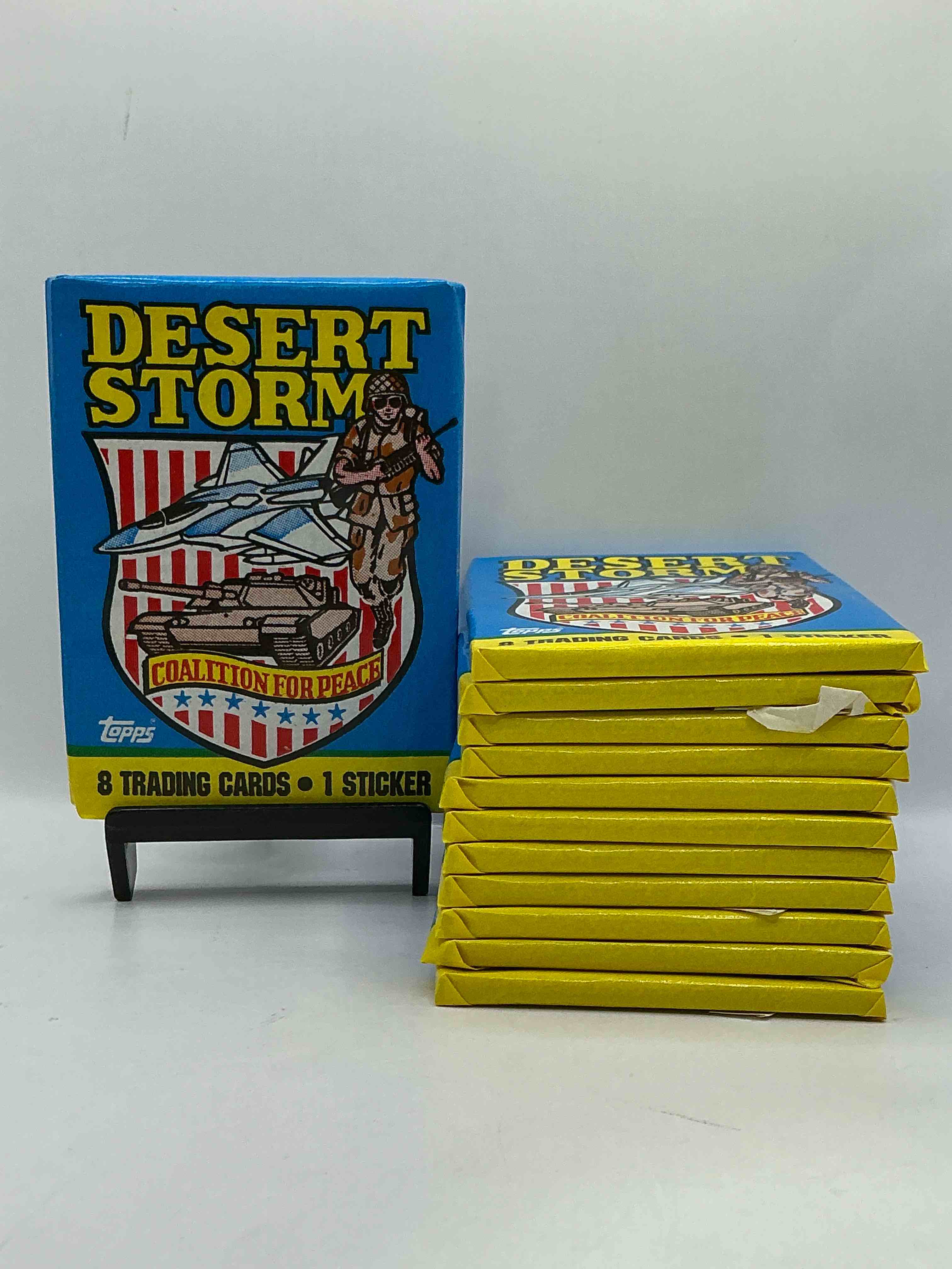 calling veterans! awesome 1991 desert storm coalition for peace unopened wax pack, direct from original sealed retail case! great gift for veterans!