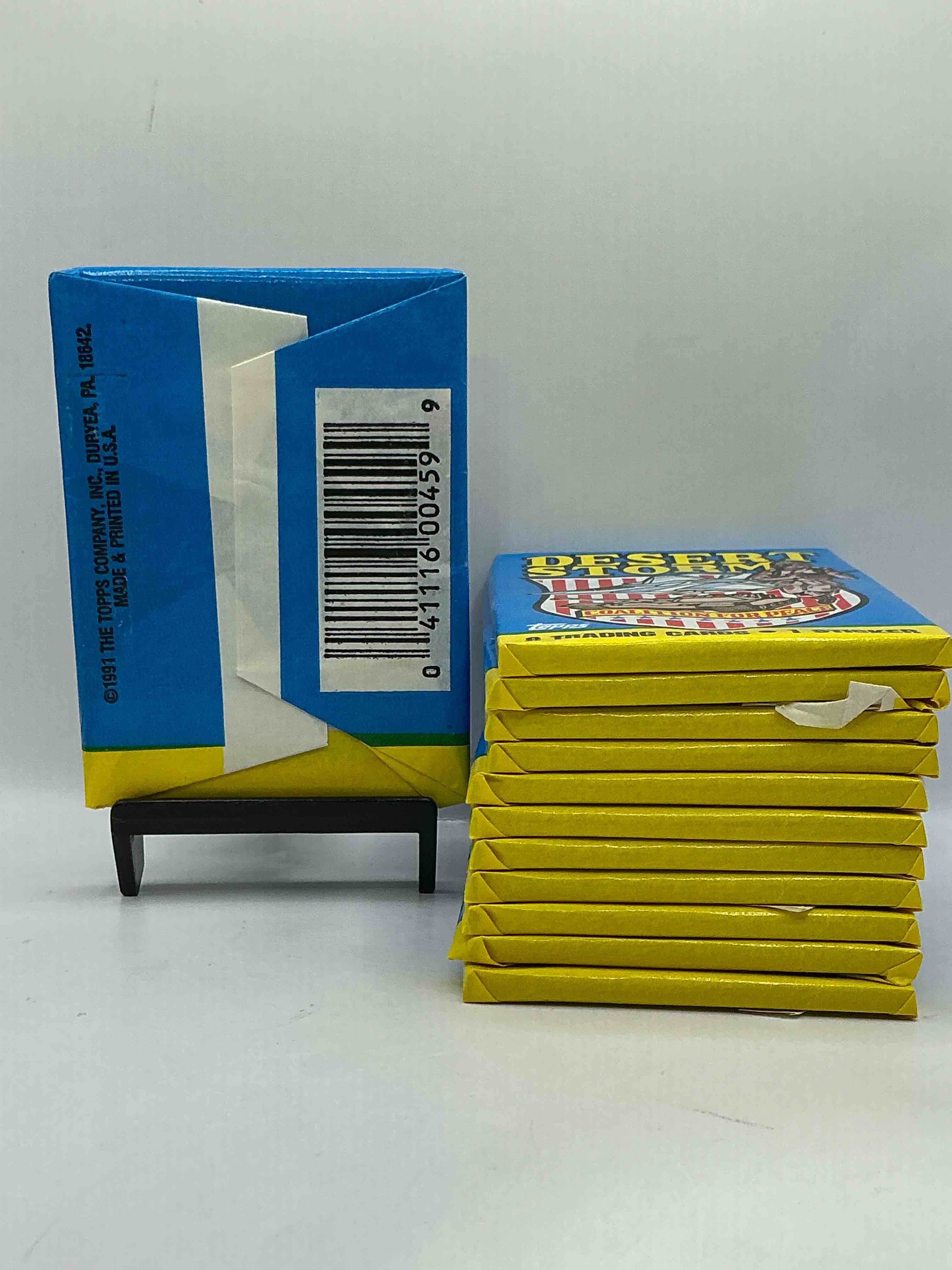 Condition photo showing New/Like New for Calling Veterans! Awesome 1991 Desert Storm Coalition For Peace Unopened Wax Pack, Direct From Original Sealed Retail Case! Great Gift For Veterans!