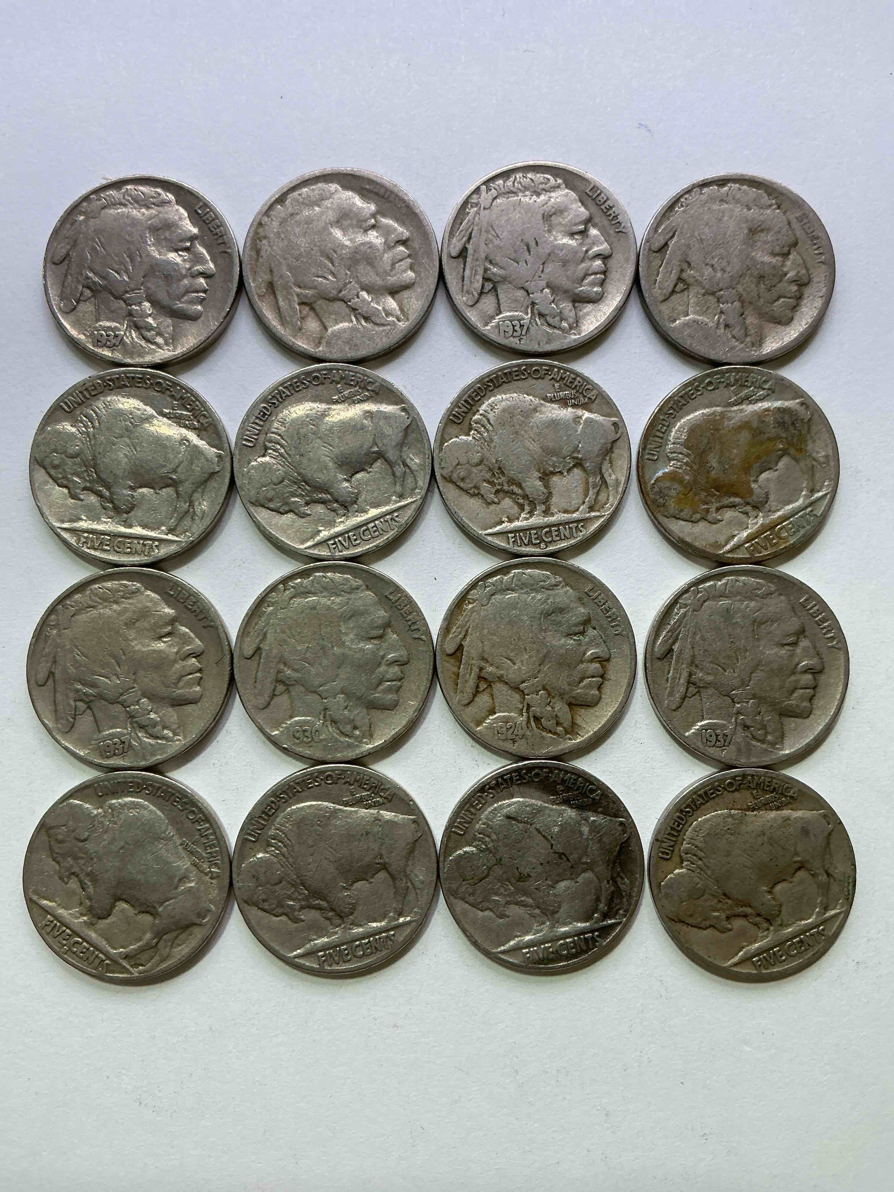 Condition photo showing Good Condition for Historic Buffalo Nickels! Indian Head Buffalo Nickels Were Minted From 1913 To 1938 & Have Become A Favorite For Coin Collectors Around The World! Own Pieces Of American History With These Cool Indian Head Buffalo Nickels In Circulated Condition, Most With Visible Dates Which Is Very Rare For Buffalo Nickels!