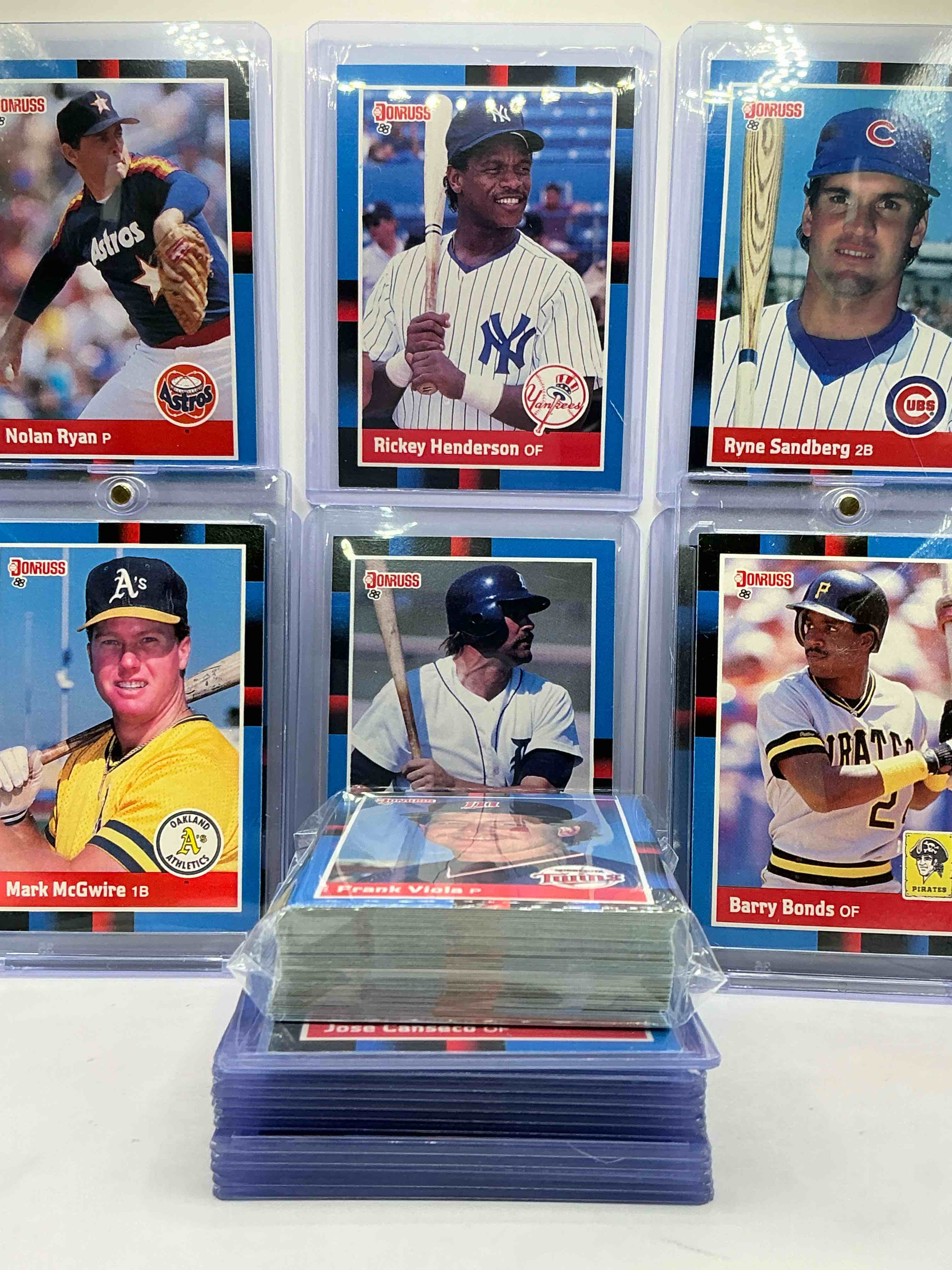 Condition photo showing New/Like New for 1988 Donruss Baseball 50 Card Craziness! Bo Jackson, Barry Bonds, Kirby Puckett, Tom Glavine, Rickey Henderson, Don Mattingly, Cal Ripken, Wade Boggs, Fernando Valenzuela, Nolan Ryan, Roger Clemens & More! The BEST Players From The Time! Super Rare Set With All Of These Stars! 50 Card Craziness! Legends, Heroes & Commons!