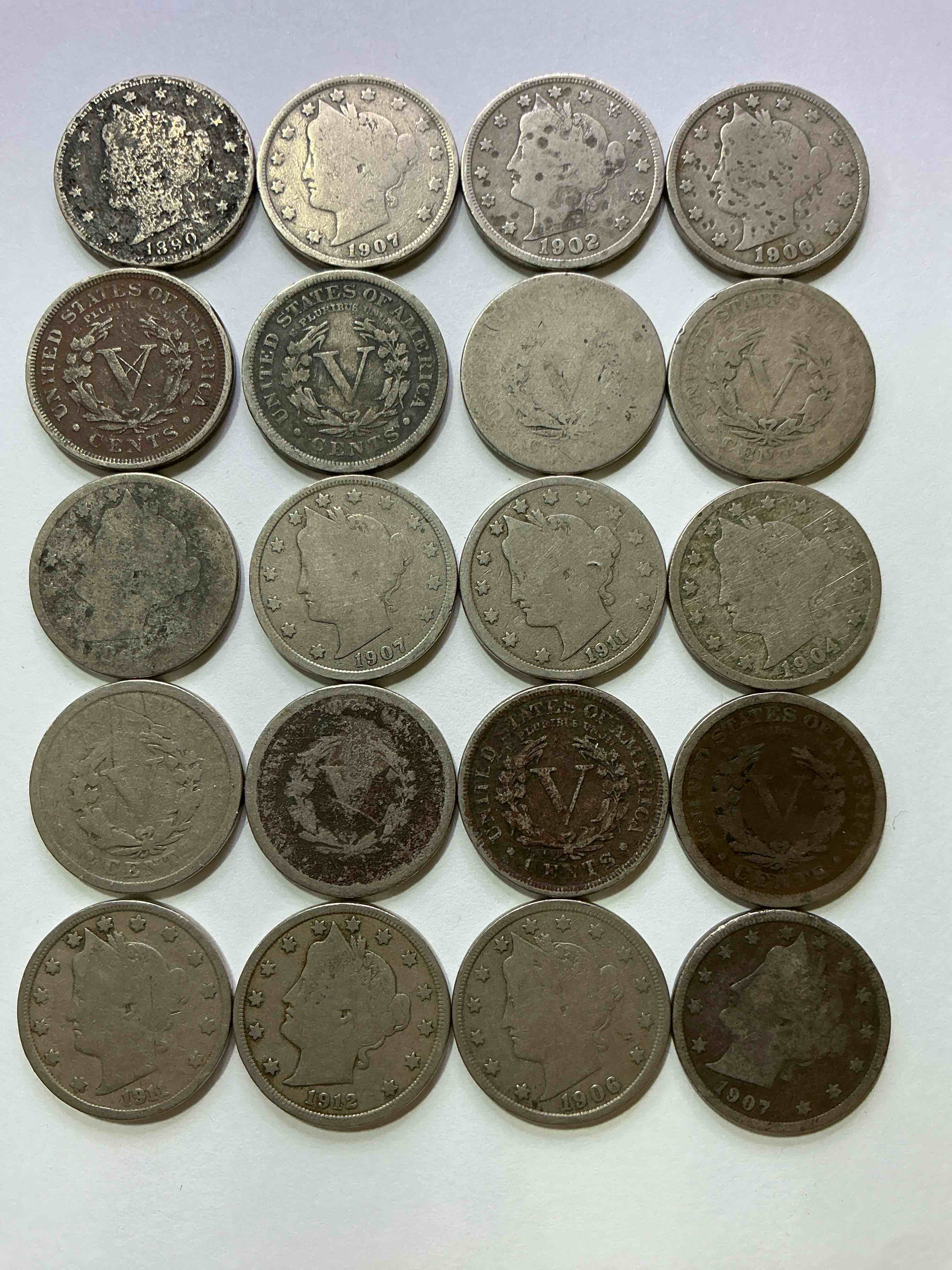 Antique U.S. V Nickels! Think Of The History These Coins Have Seen!, Liberty Head V Nickels Were Minted Up Until 1913 & Were The Style Of Nickels Before Buffalo Nickels. Own Some Cool Pieces Of History! Rare To See These Coins With The "Date On" In Circulated Condition!